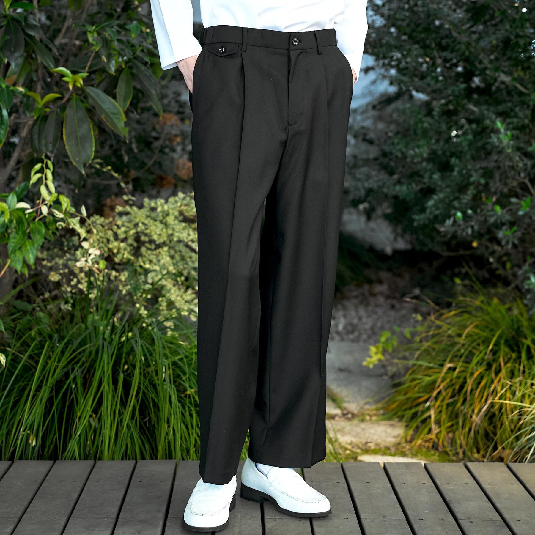 DRESSTERIOR「【家庭洗濯可】ウォッシャブル サイドゴア ワンタックワイドパンツ」|その他|ブラック(019)