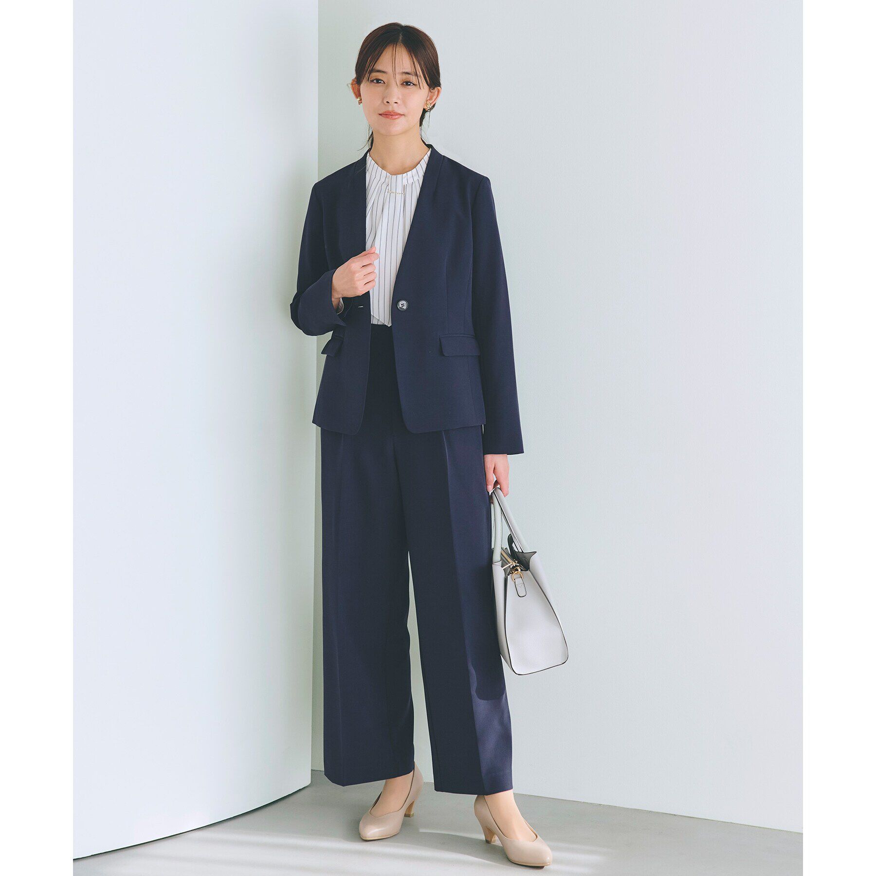 grove「しなやかストレッチ イージーケアジャケット」|ノーカラージャケット|