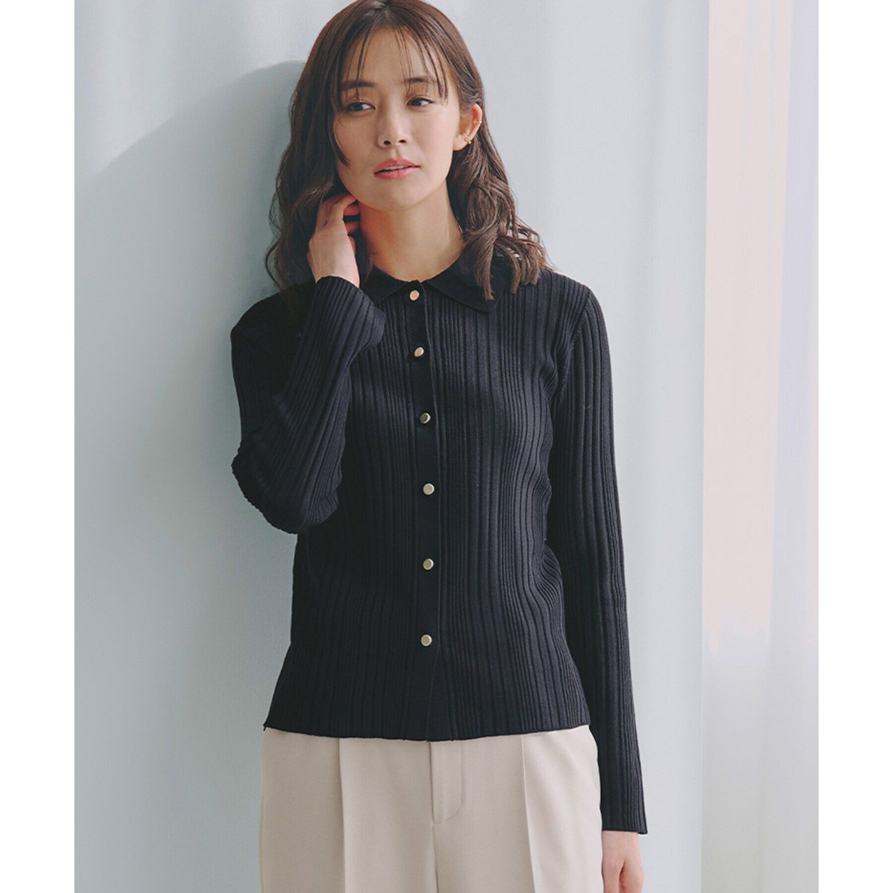 grove「ワイドリブポロニット」|ニット・セーター|ネイビー(094)