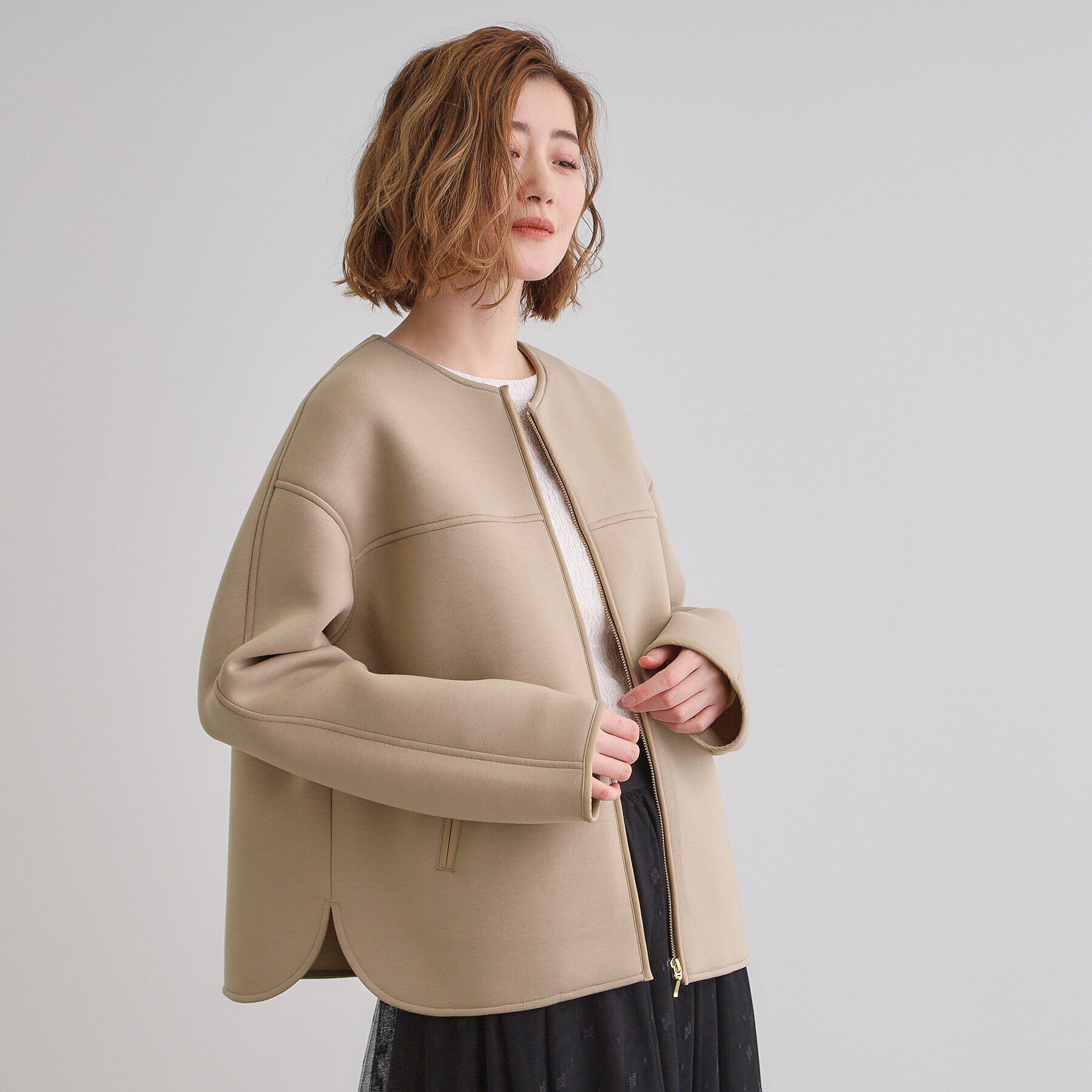 grove「ダンボールジャージパイピングブルゾン」|ブルゾン・スタジャン|