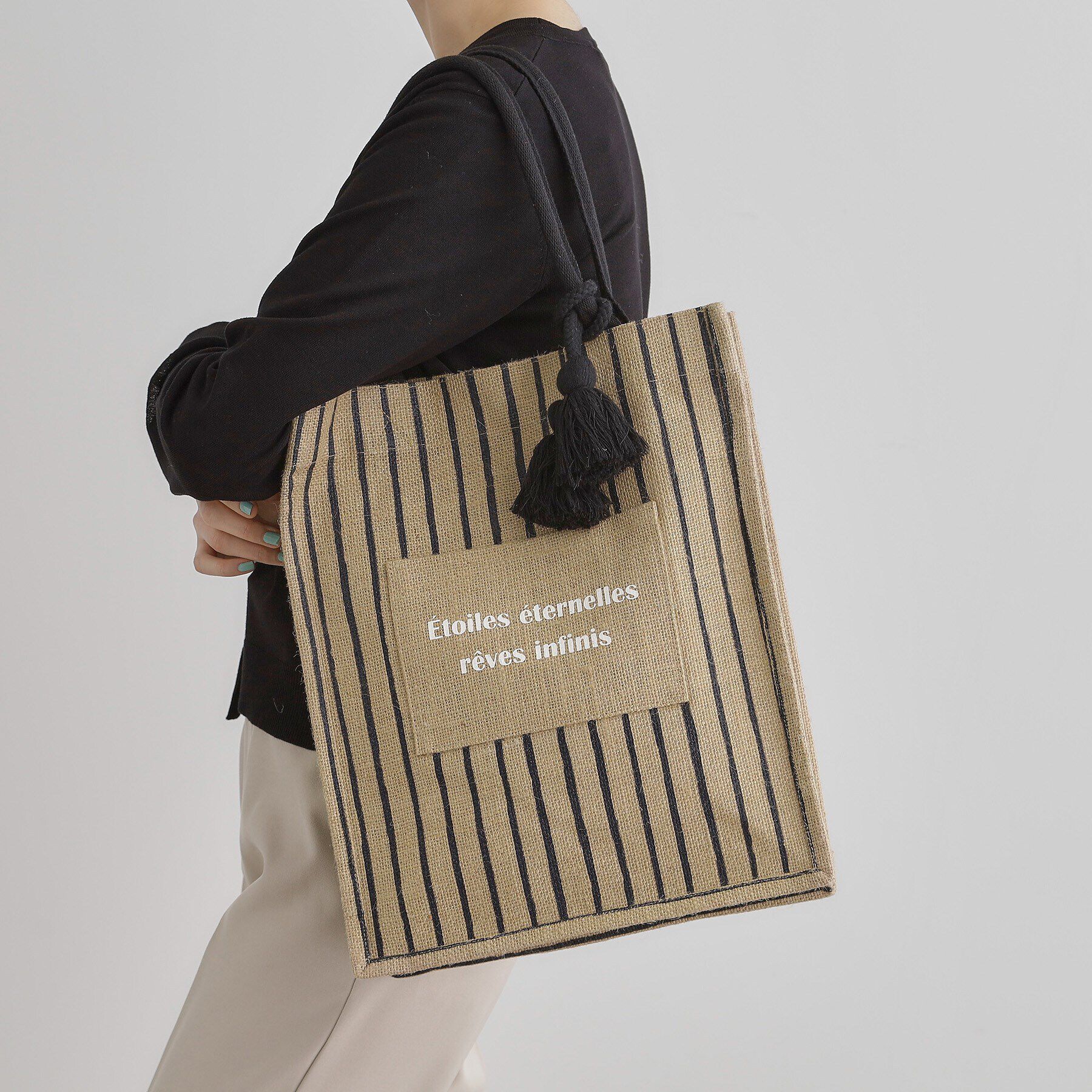 grove「タテA4ジュートタッセルトート」|トートバッグ|ブルー(393)