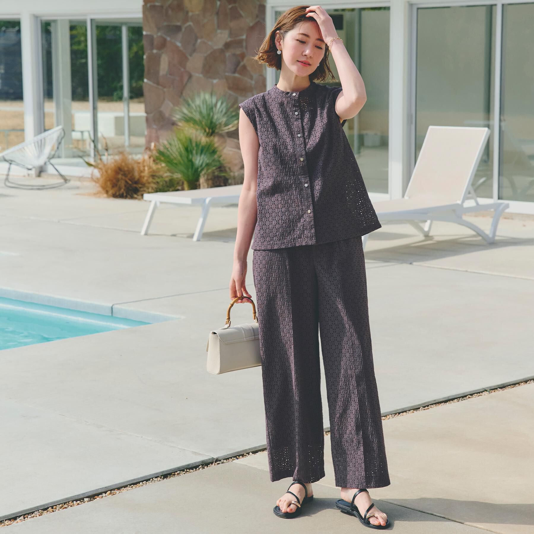 grove「【レースの透け感が軽やか】エンブロイダリーレースワイドパンツ」|その他|