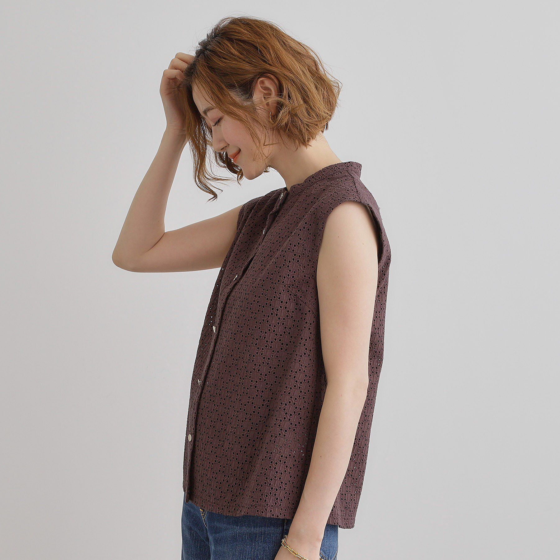 grove「繊細なレースで魅せるエンブロイダリーレースバンドカラーシャツ」|シャツ・ブラウス|