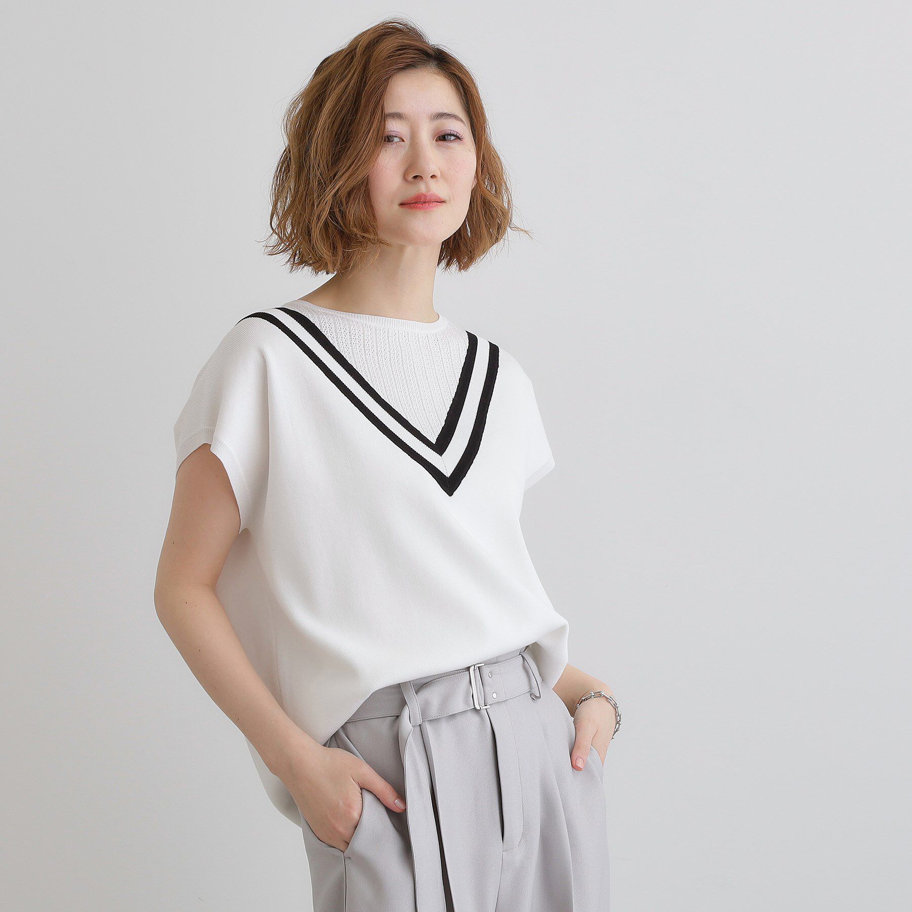 grove「繊細な透かし編みが上品な大人のチルデンニット」|ニット・セーター|