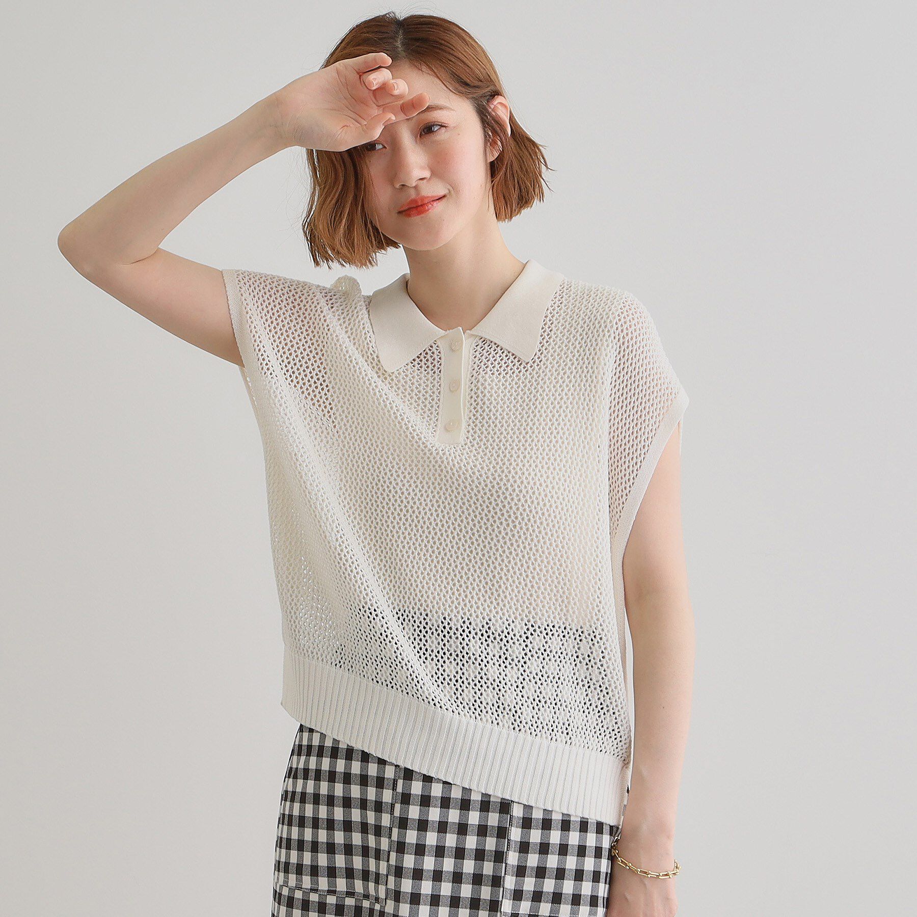 grove「取り入れるだけで旬顔 メッシュ編みポロニット」|ニット・セーター|