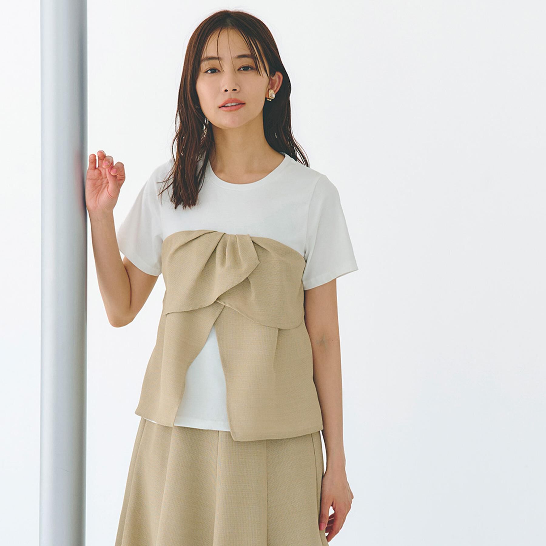 grove「【大人のリゾートスタイル/SETUP】麻調ビスチェドッキングT」|Tシャツ・カットソー|ベージュ(052)