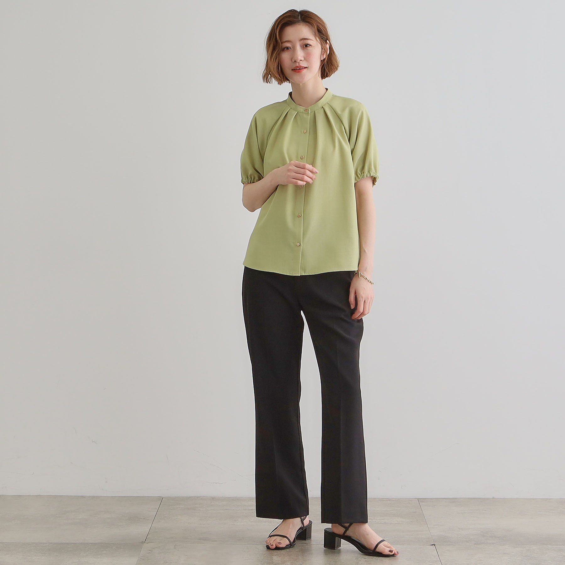 grove「【洗える・シワになりにくい】麻調スリーブドロストブラウス」|シャツ・ブラウス|