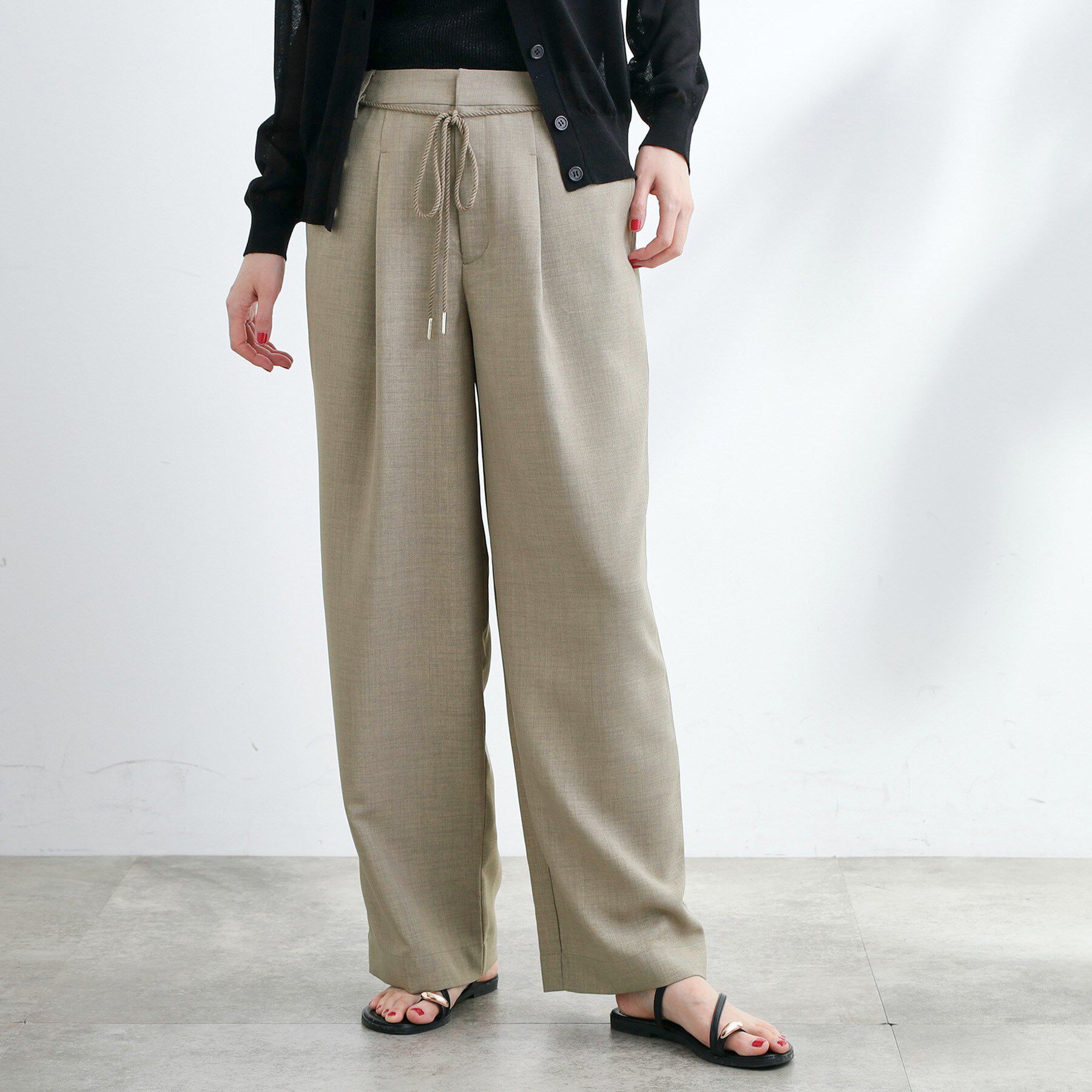 grove「ロープベルトで差がつく 洗練リラックスパンツ」|その他|カーキ(027)