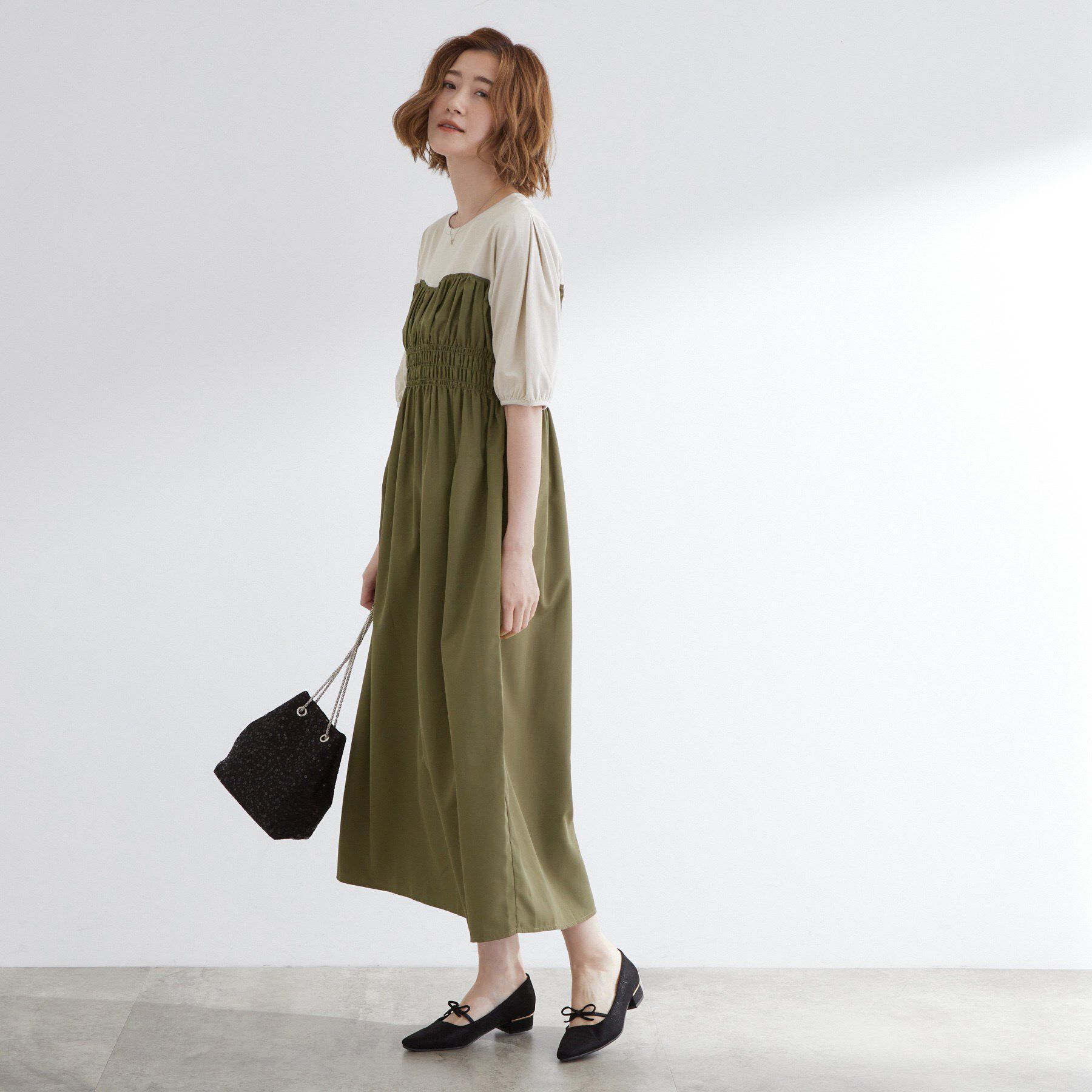 grove「【洗える/二の腕カバー】一枚で映える！ビスチェドッキングワンピース」|ワンピース|