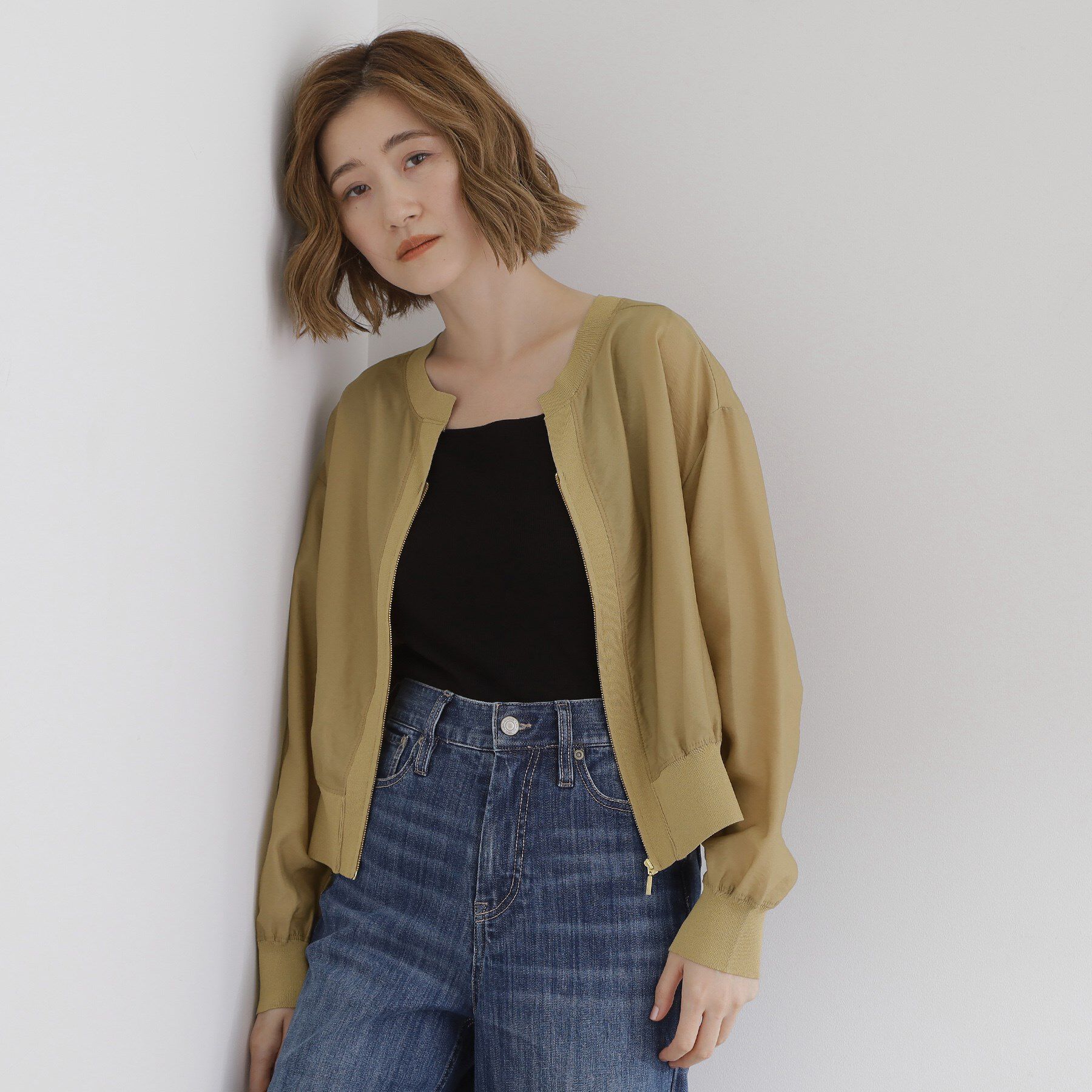 grove「軽やかに秋先取り　ブルゾン感覚で着られるカーディガン」|ブルゾン・スタジャン|ベージュ(052)