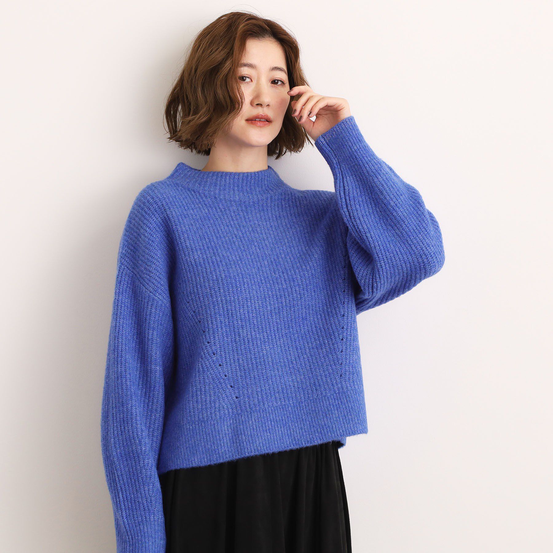 grove「【洗える】ふんわりウール混ボトルネックニット」|ニット・セーター|ブルー(093)