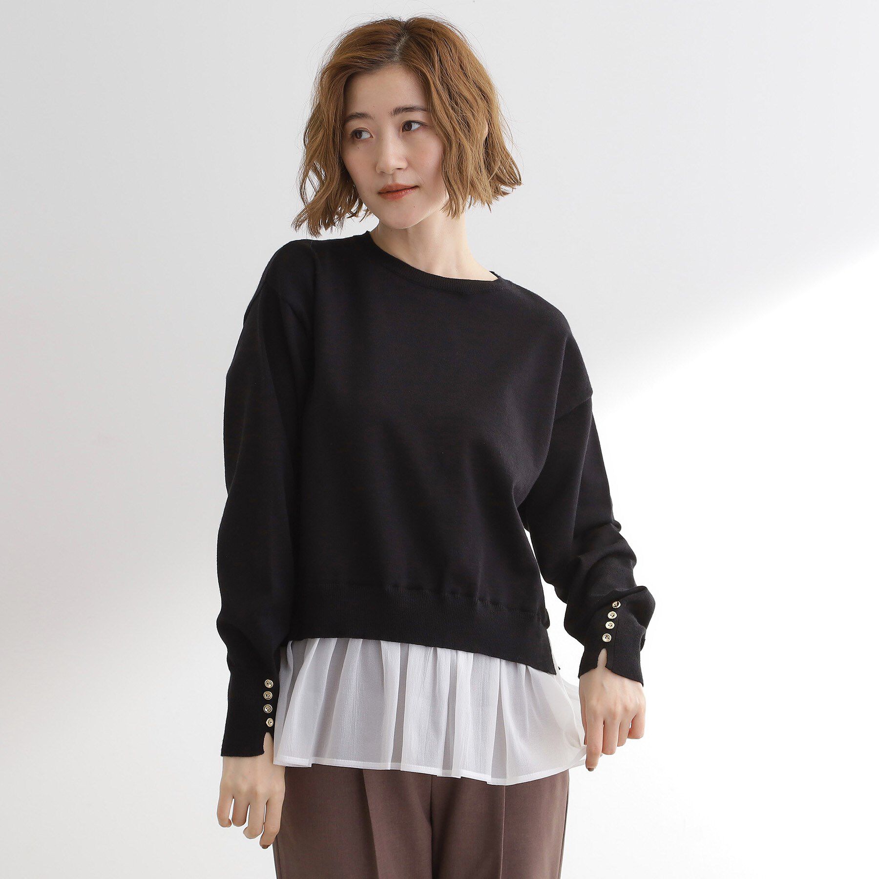 grove「裾レイヤードニットプルオーバー」|ニット・セーター|ブラック(519)