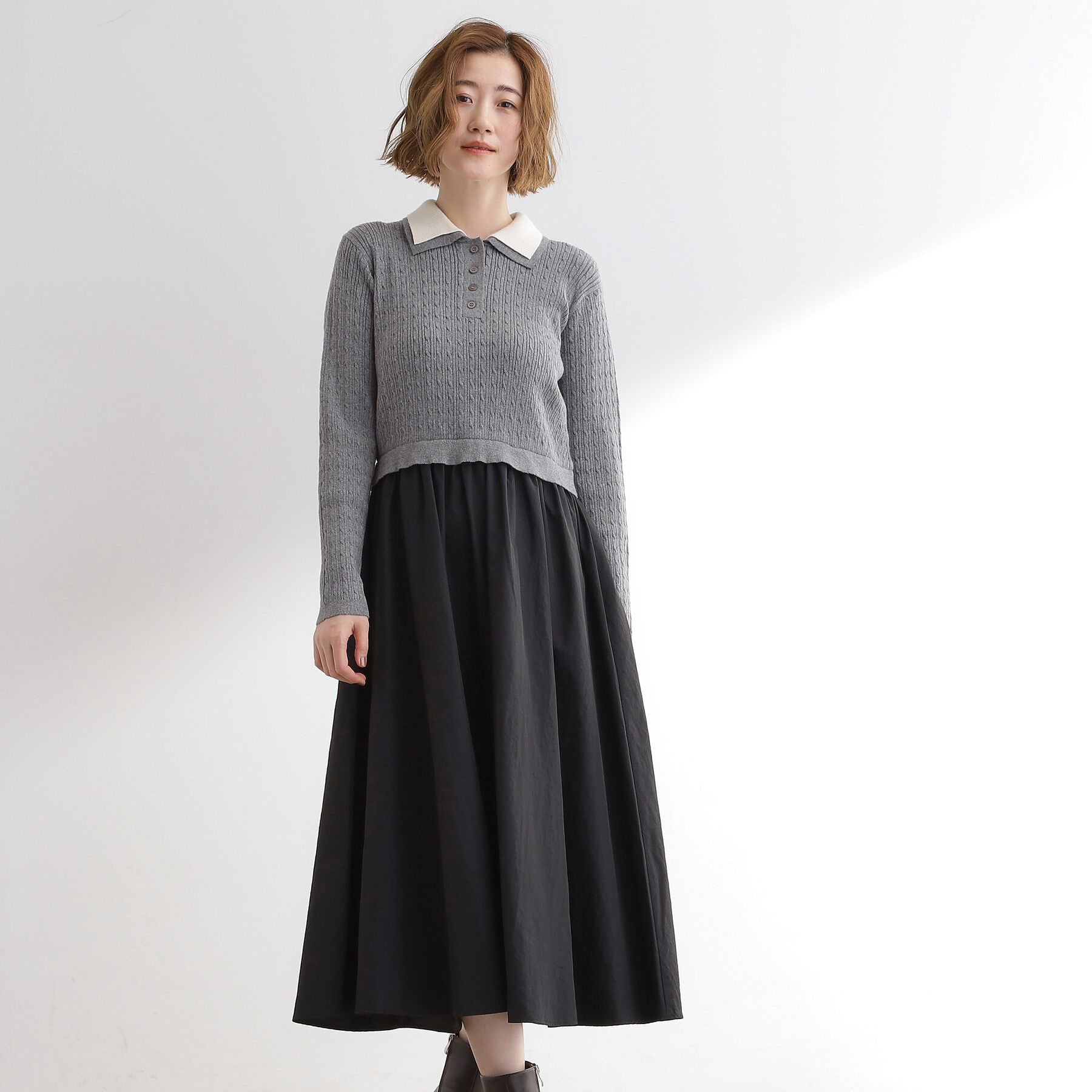 grove「【時短コーデ】ポロニットドッキングワンピース」|ワンピース|グレー(512)