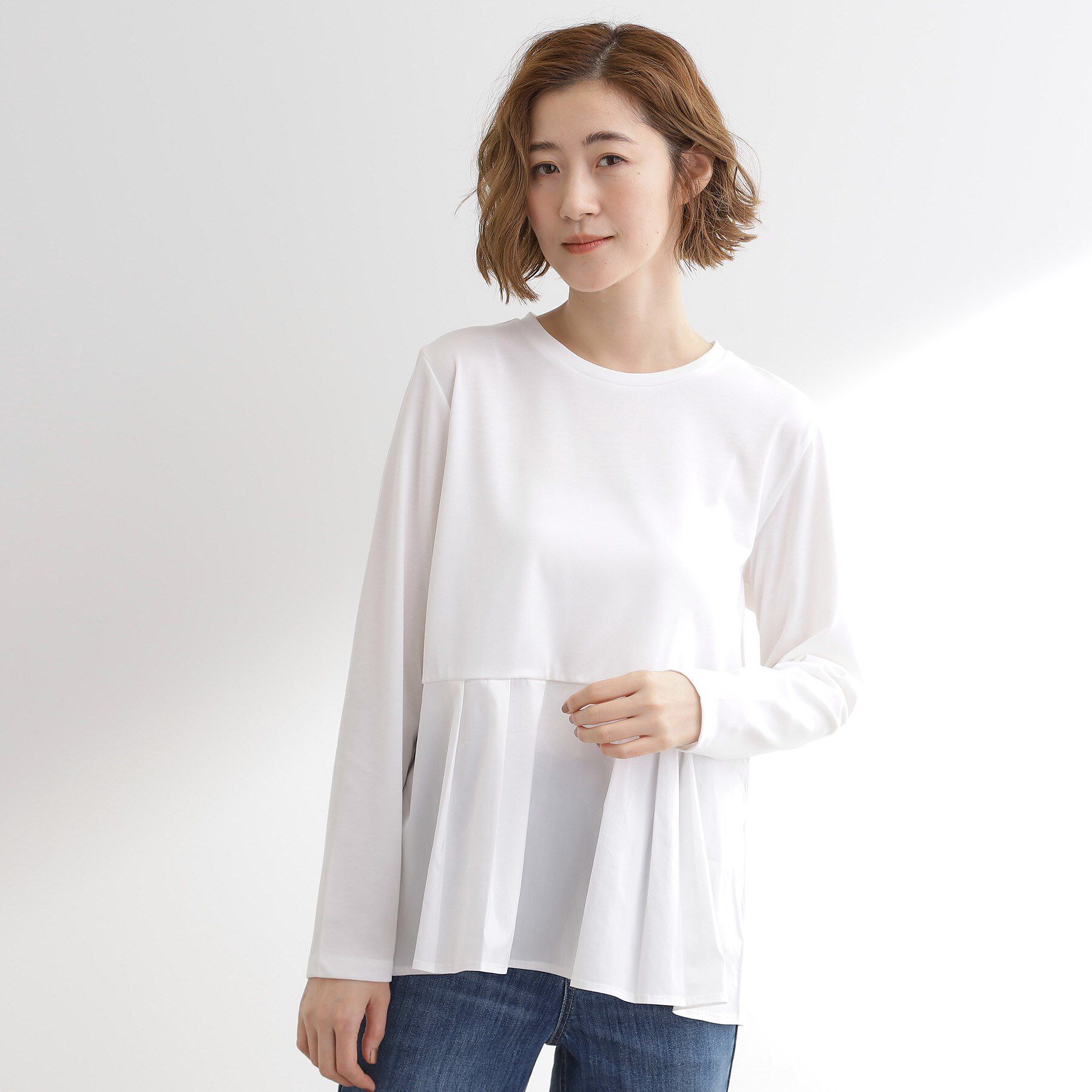 grove「裾切替タックペプラムTシャツ」|Tシャツ・カットソー|オフホワイト(003