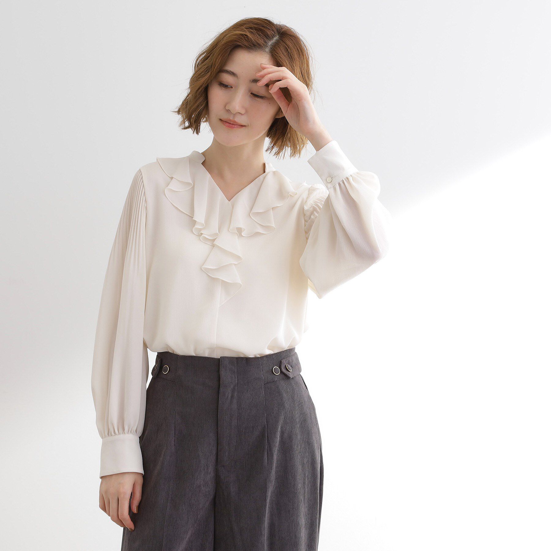 grove「袖プリーツフロントフリルブラウス」|シャツ・ブラウス|