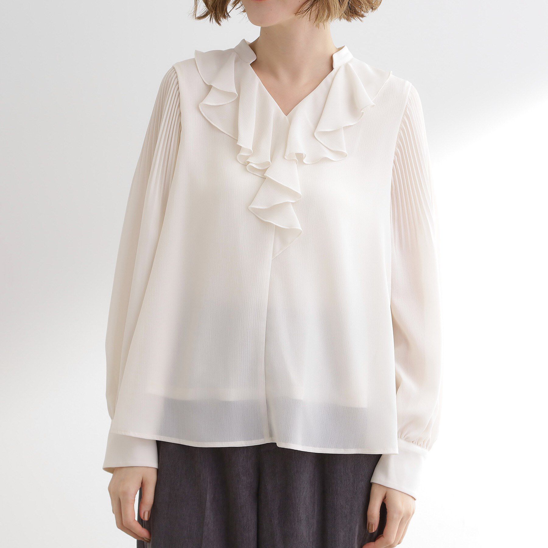 grove「袖プリーツフロントフリルブラウス」|シャツ・ブラウス|