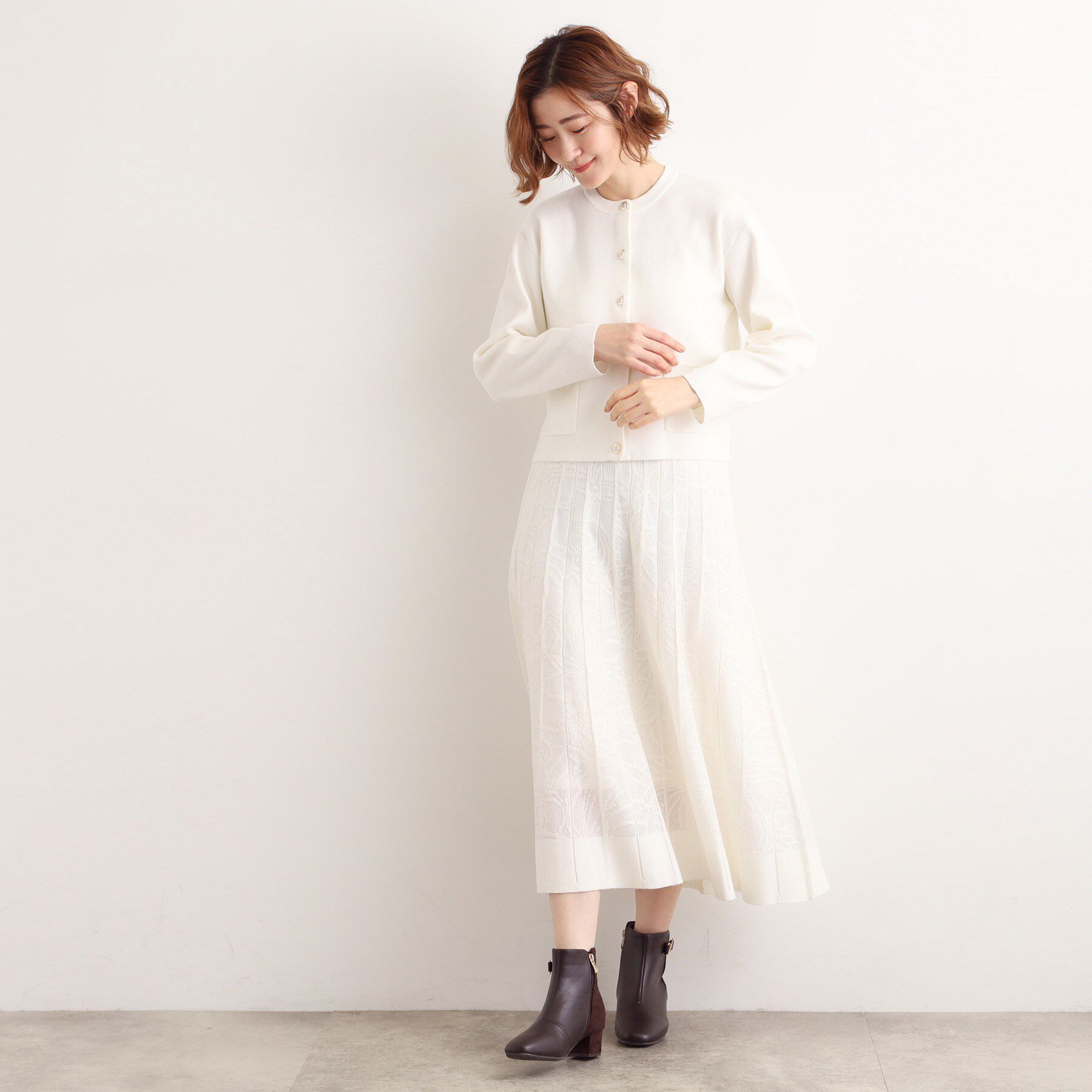 grove「【SET UP対応】レース柄ジャカードプリーツ風ニットスカート」|スカート|