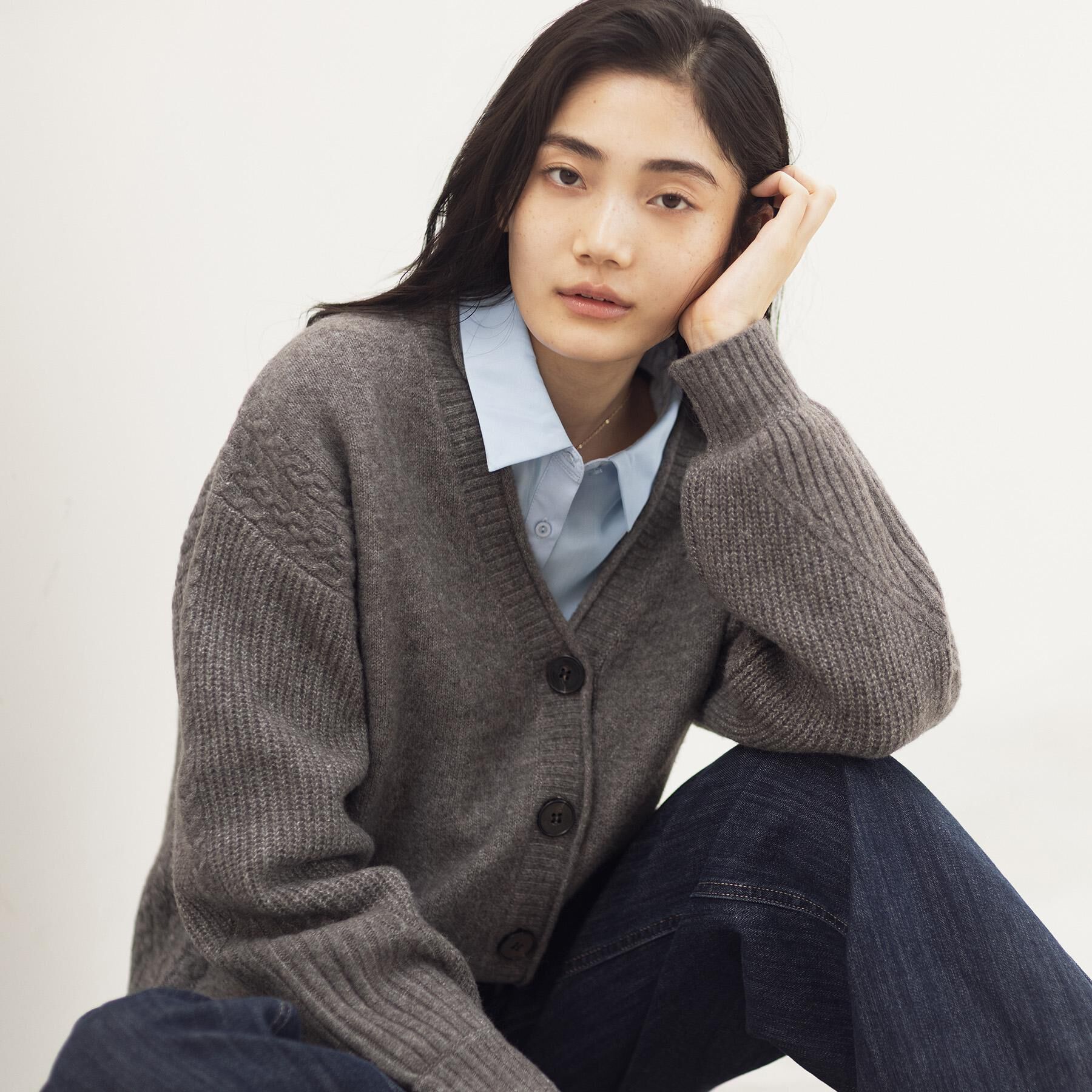 grove「ケーブルアクセント Vネックカーディガン」|カーディガン|