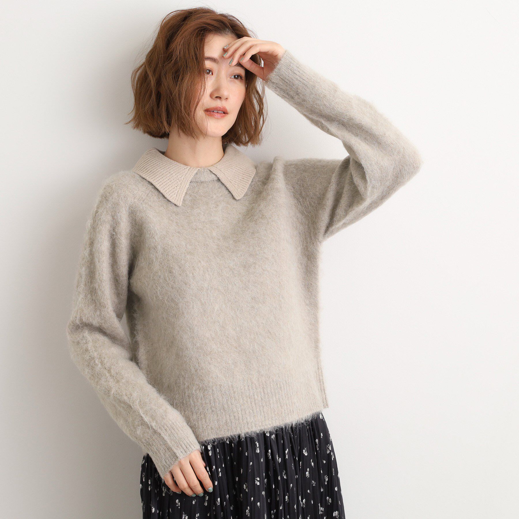 grove「異素材ビッグカラーニット」|ニット・セーター|