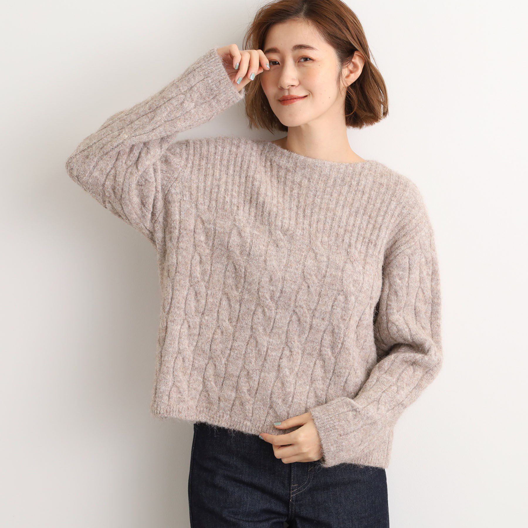 grove「ふんわり包み込む ケーブルボートネックニット」|ニット・セーター|