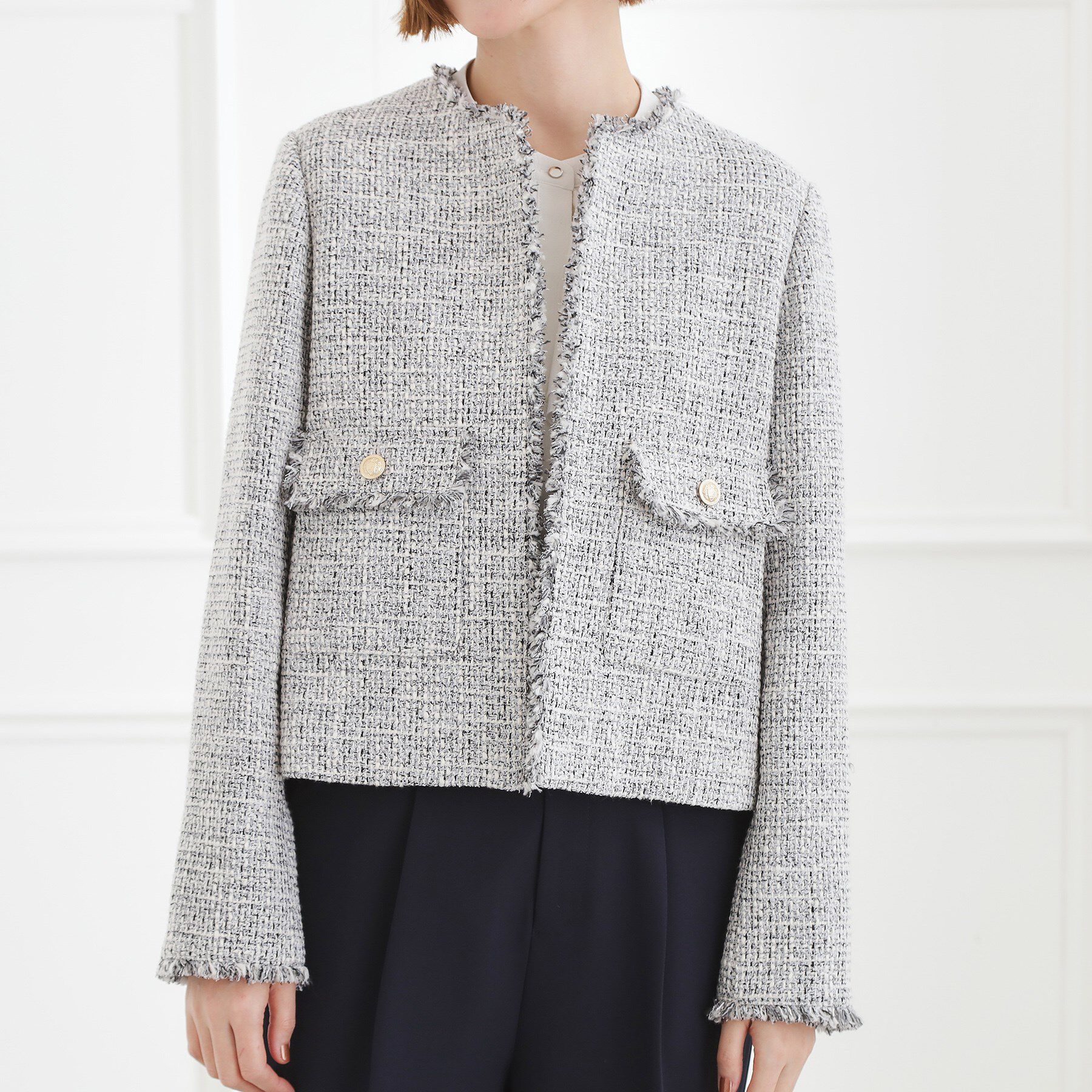 grove「【ハレの日・通勤】着回しできる上品ツイードジャケット」|ノーカラージャケット|