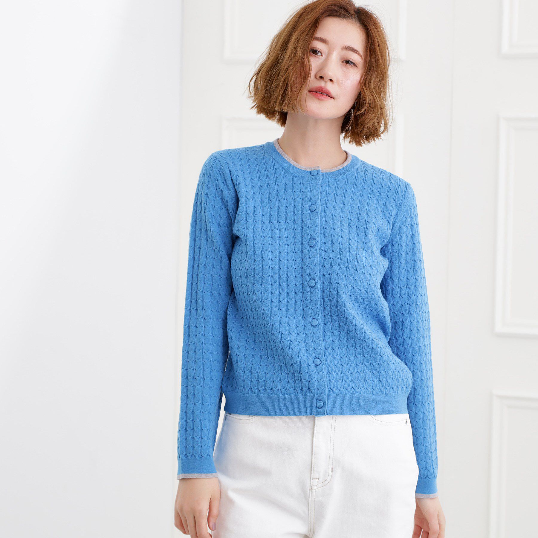 grove「ミニケーブルクルーネックカーディガン」|カーディガン|