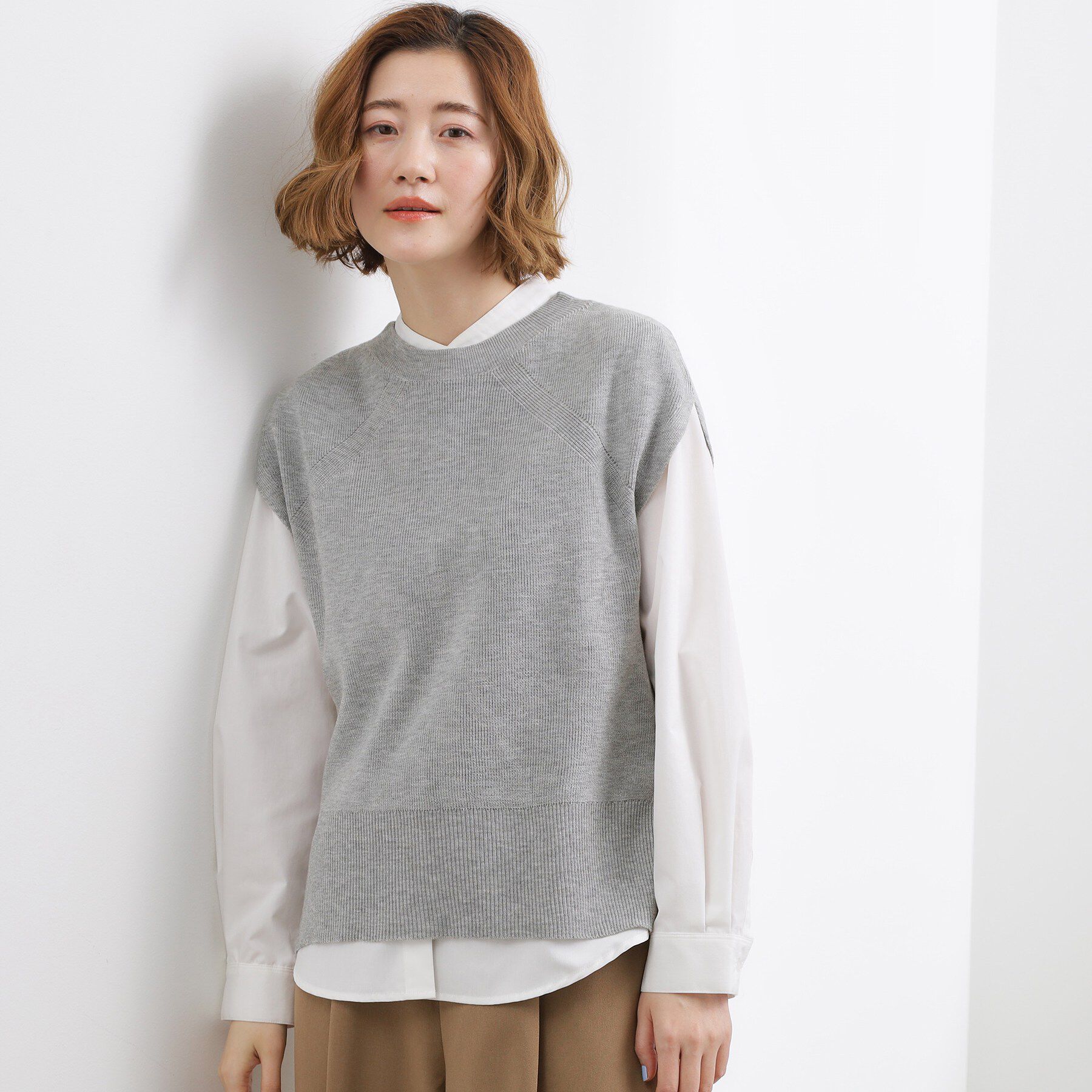 grove「【2点SET】一枚でコーデが決まる！ニットベスト&times;シャツSET」|シャツ・ブラウス|グレー(012)