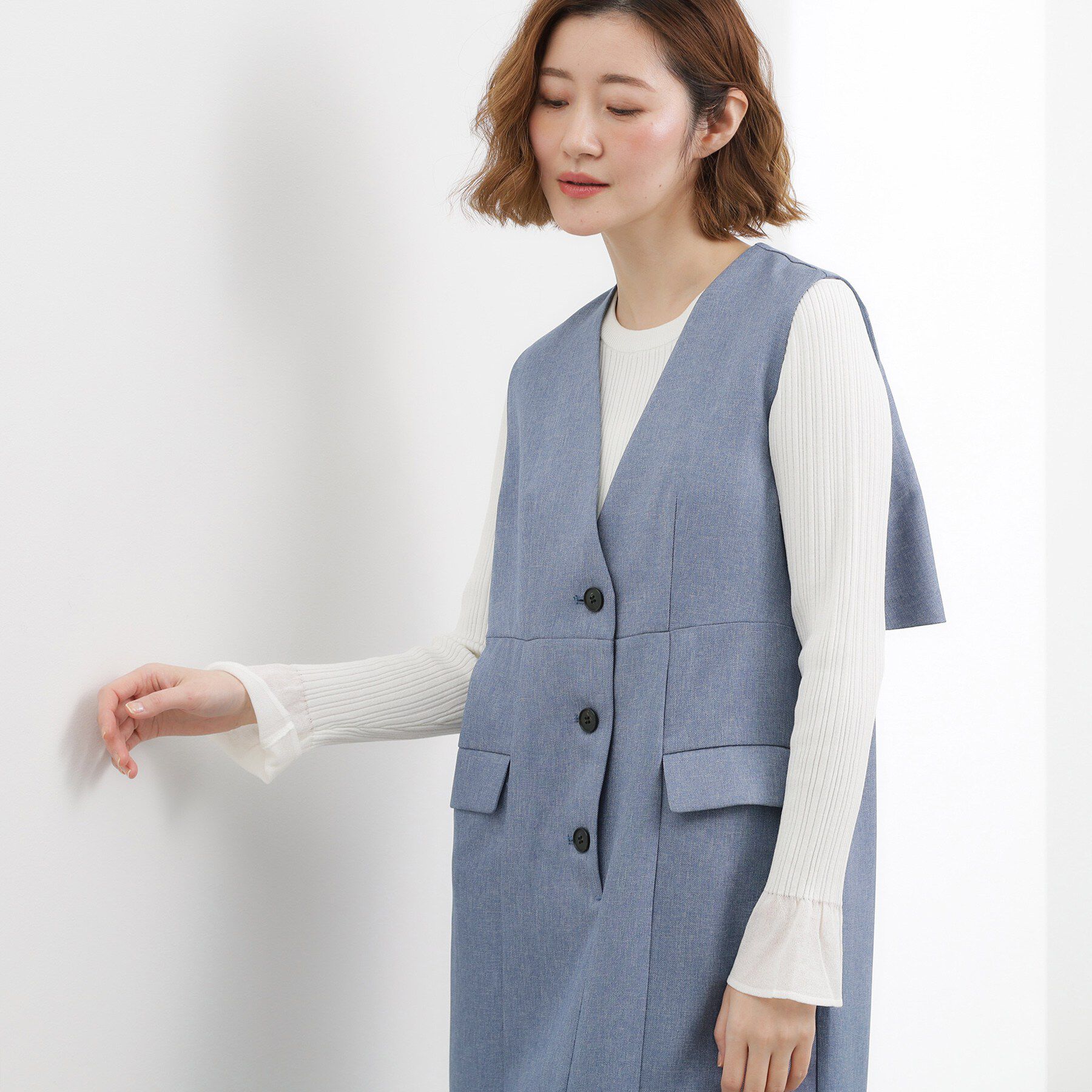 grove「【一枚着／ジレ】着回しできるトレンチライクジャンドレ」|ワンピース|ブルー(092)