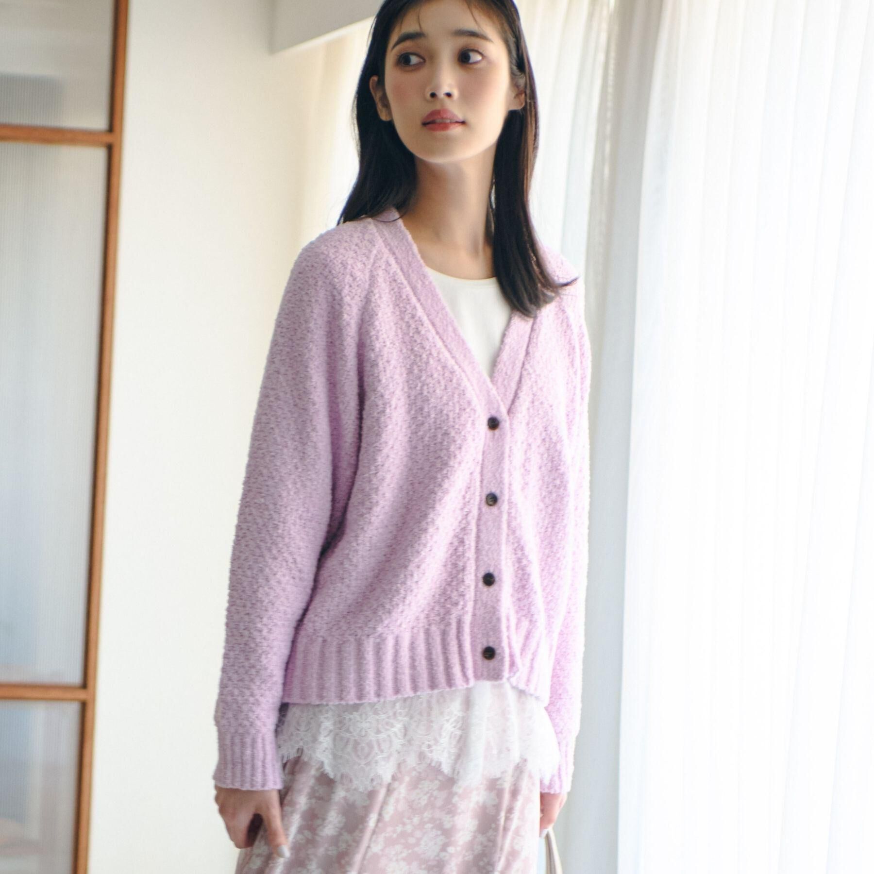 grove「コットン混バスケットVネックカーディガン」|カーディガン|