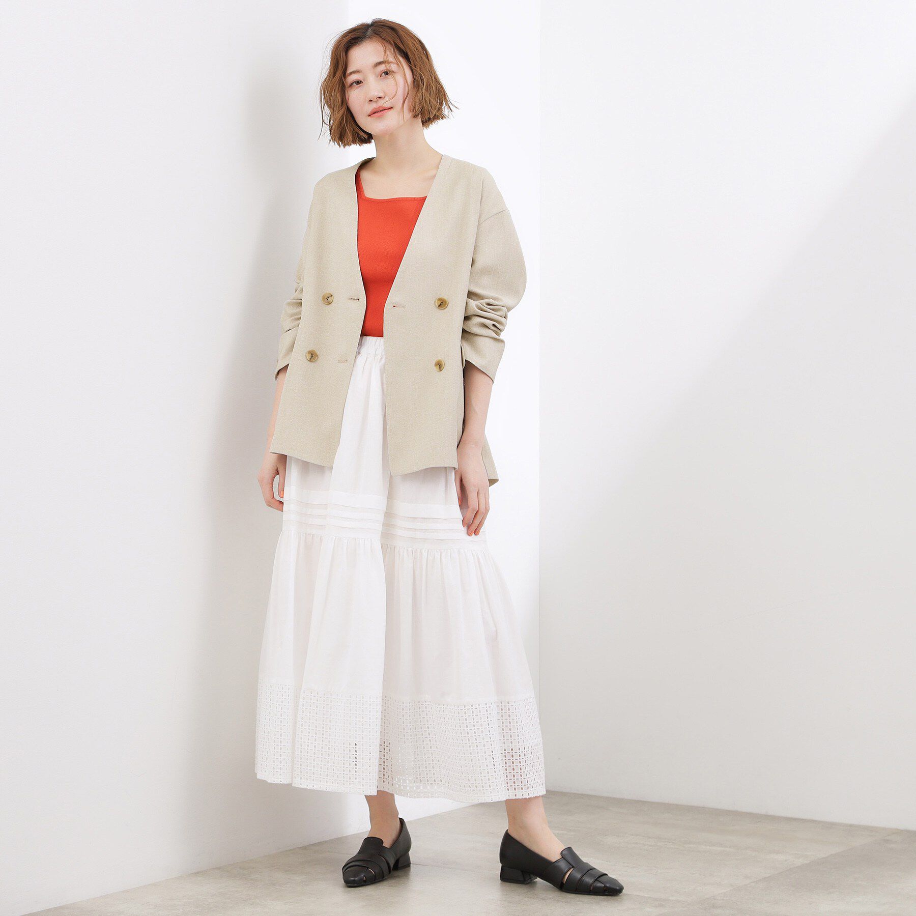 grove「【貴島明日香さん着用】リネンライクカラーレスジャケット」|ノーカラージャケット|