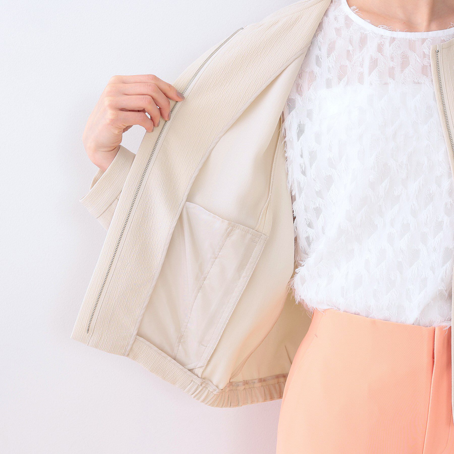 INDIVI「【洗える】凹凸素材シンプルブルゾン」|ブルゾン・スタジャン|