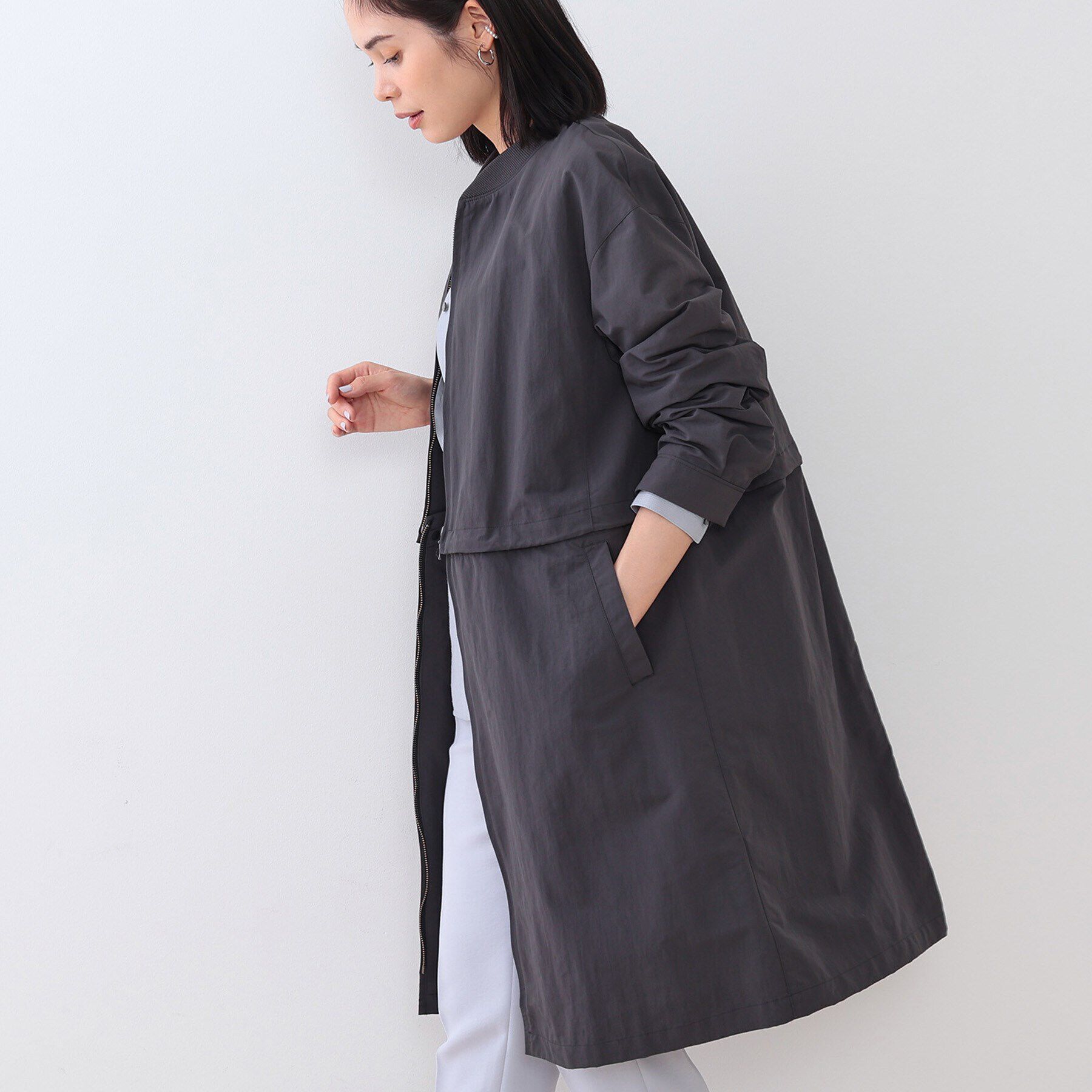 INDIVI「【撥水／UVケア／2WAY】ショート＆ロング ブルゾンコート」|ブルゾン・スタジャン|