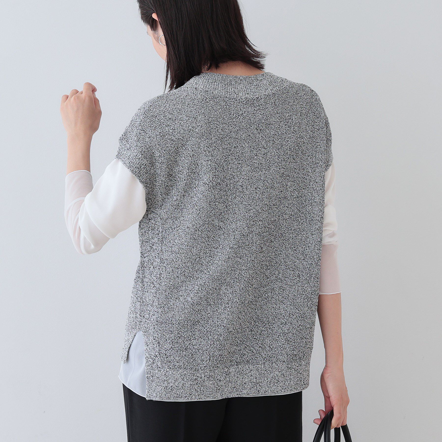 INDIVI「【和紙混素材】フレンチスリーブミックスカラーニット」|ニット・セーター|