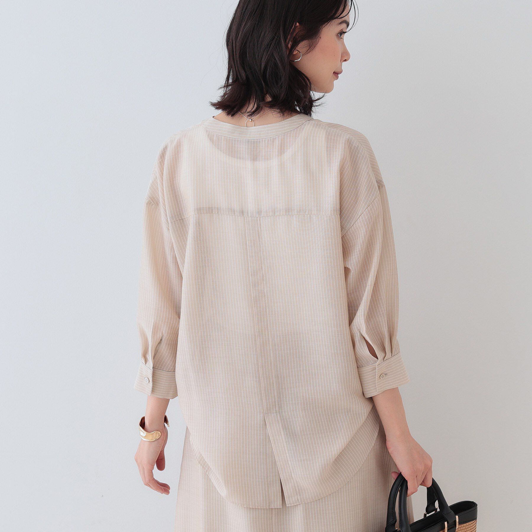 INDIVI「【洗える／エアリー素材】バンドカラーシャツ」|シャツ・ブラウス|