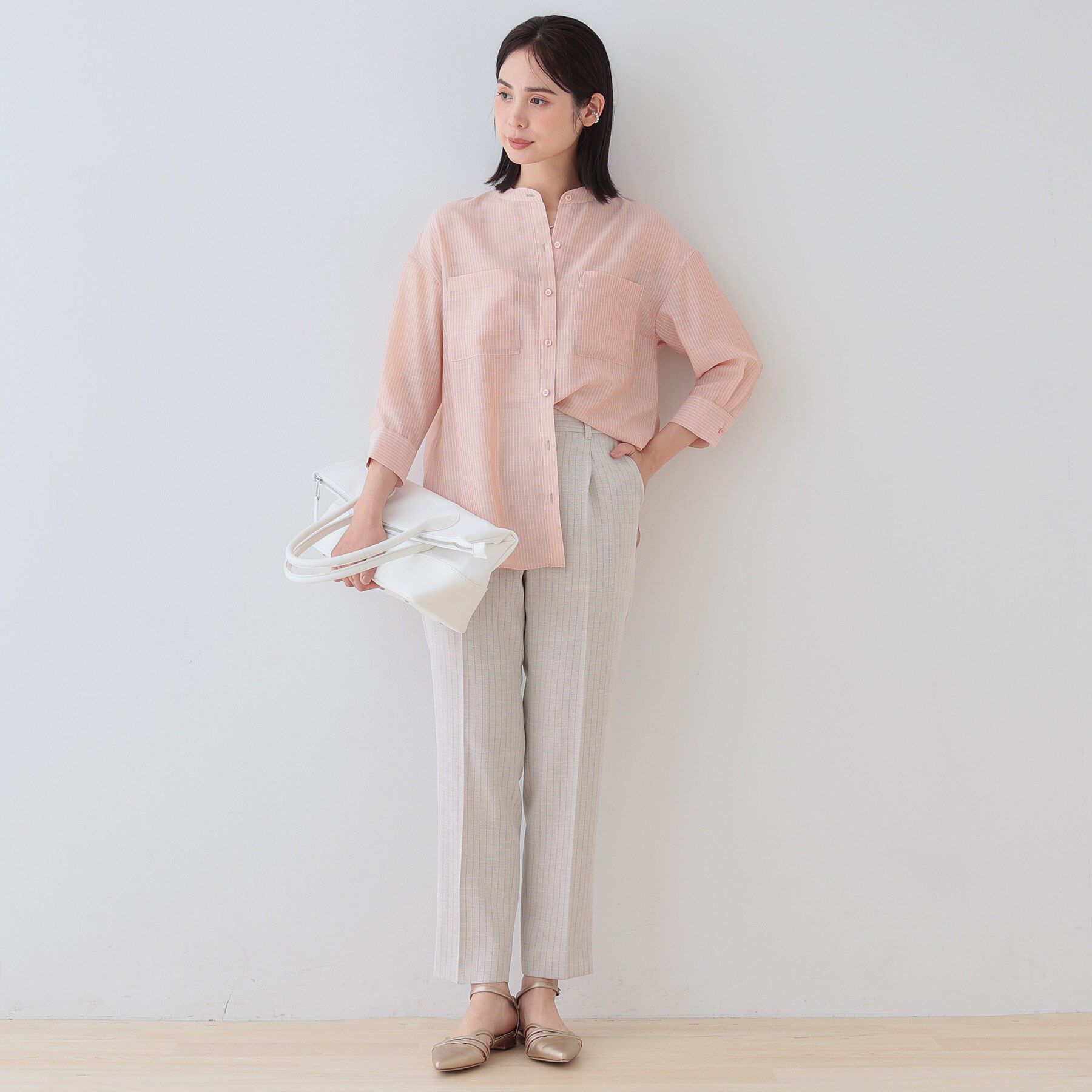 INDIVI「【洗える／エアリー素材】バンドカラーシャツ」|シャツ・ブラウス|