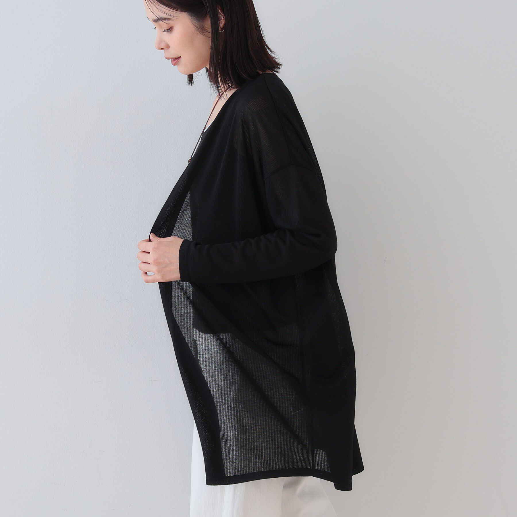 INDIVI「【洗える／シアーストライプ】ロング丈着流しカーディガン」|カーディガン|