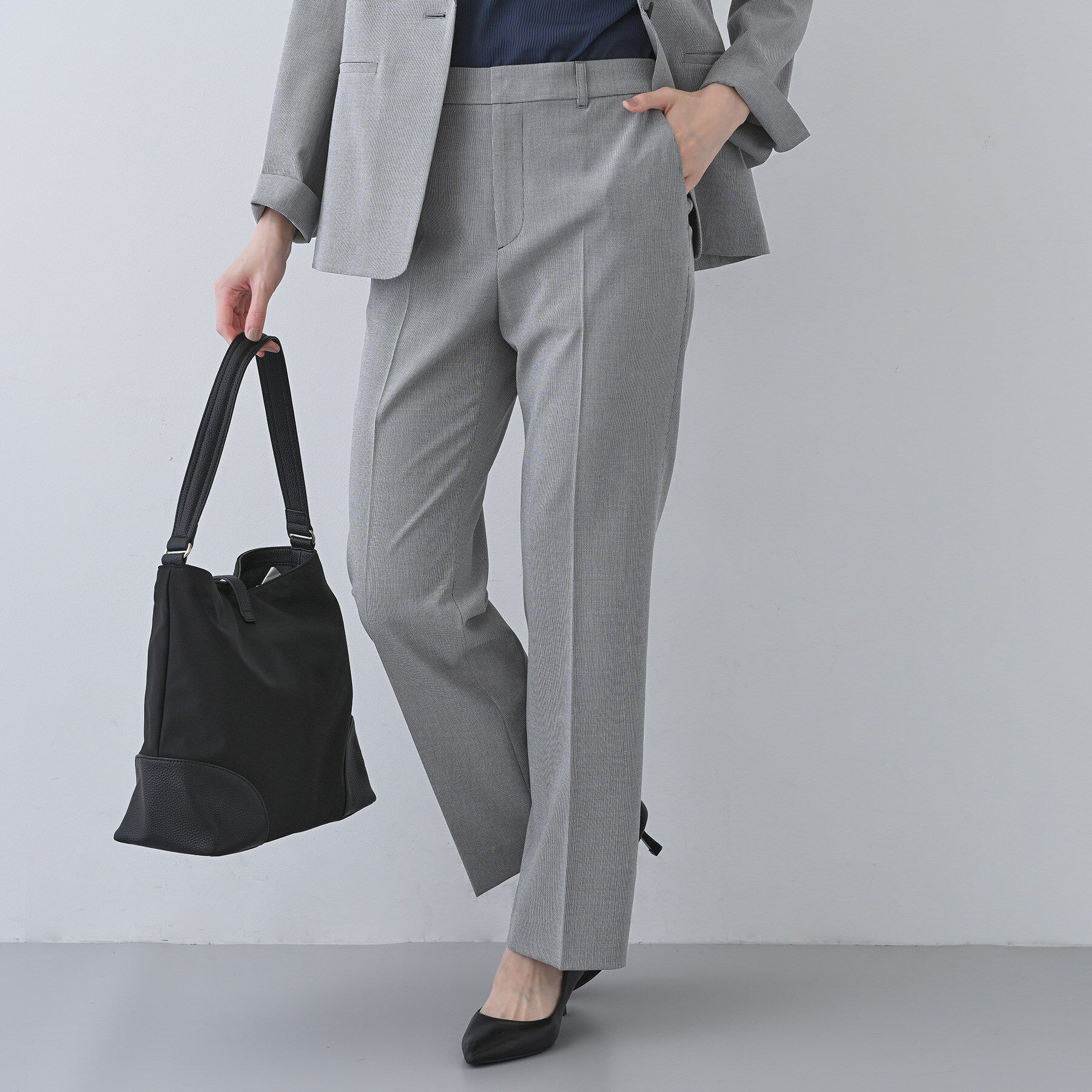 INDIVI「【洗える／夏スーツ】ミニ千鳥柄ストレートパンツ」|その他|ブラック(419)