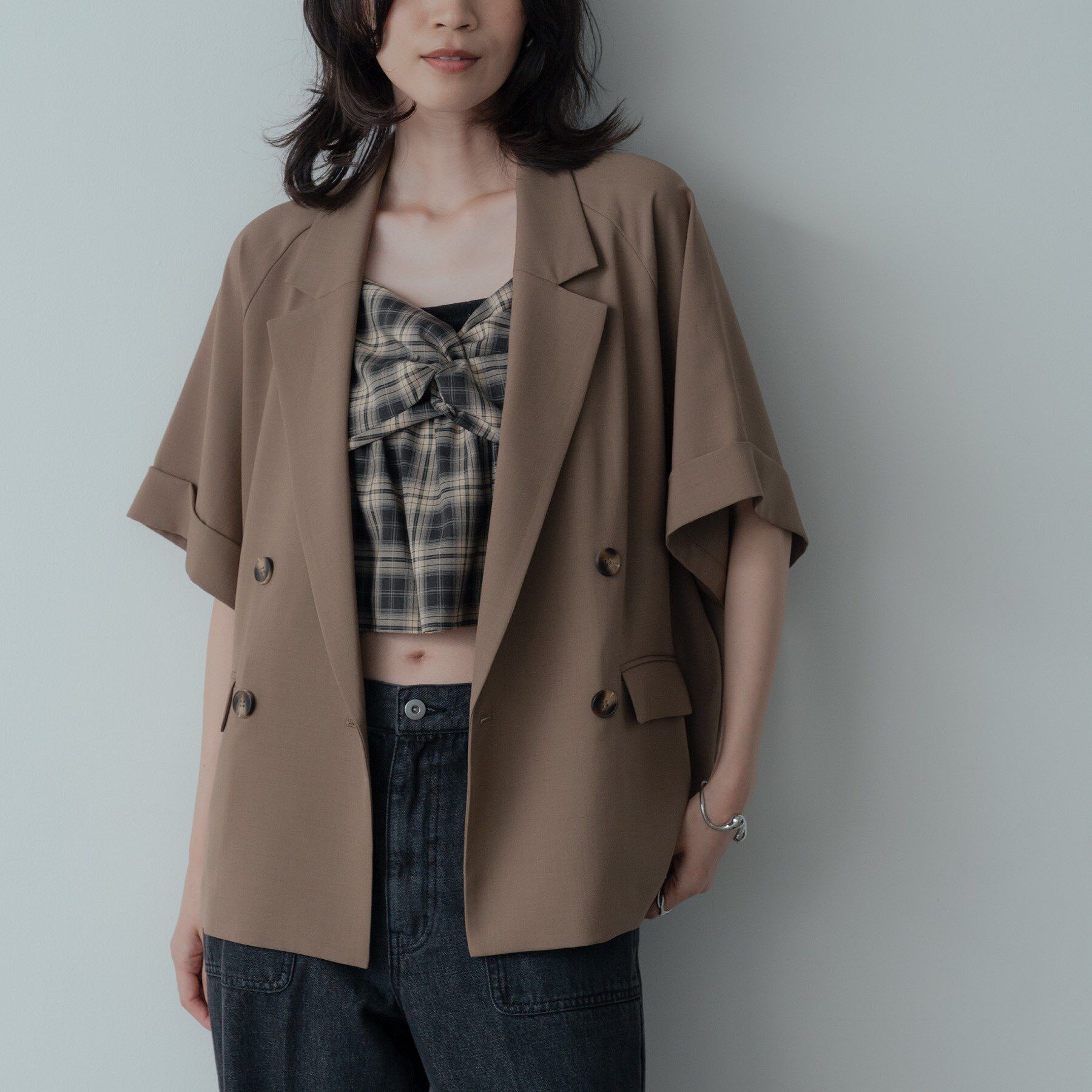 GALLEST「【セットアップ対応】イージーダブルブレスト半袖ジャケット」|テーラードジャケット|キャメルブラウン(6