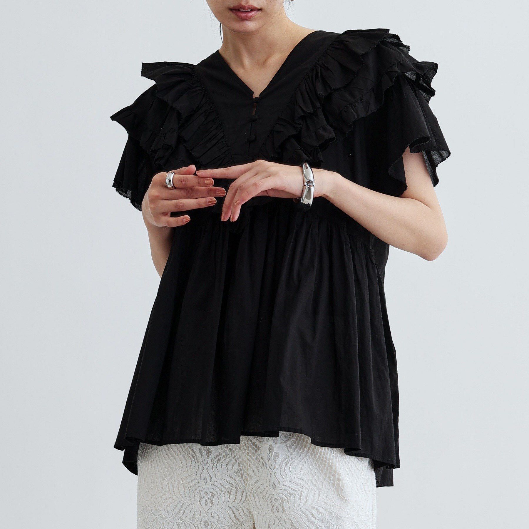 GALLEST「フリルレイヤードコットンブラウス」|シャツ・ブラウス|
