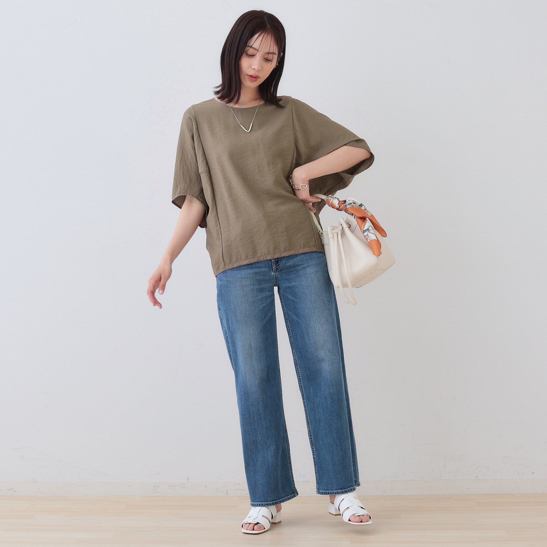 INDIVI「【洗える／5分袖／UVケア／SETUP可能】モモンガスリーブブラウス」|シャツ・ブラウス|