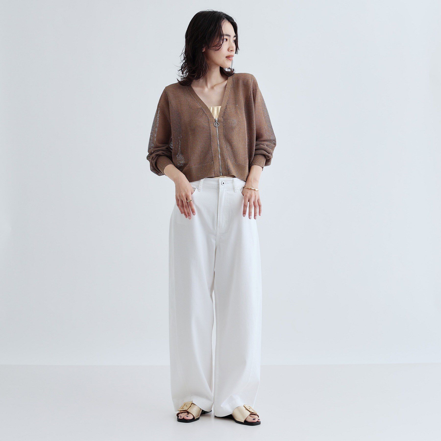 GALLEST「【再入荷】メッシュジップカーディガン」|カーディガン|