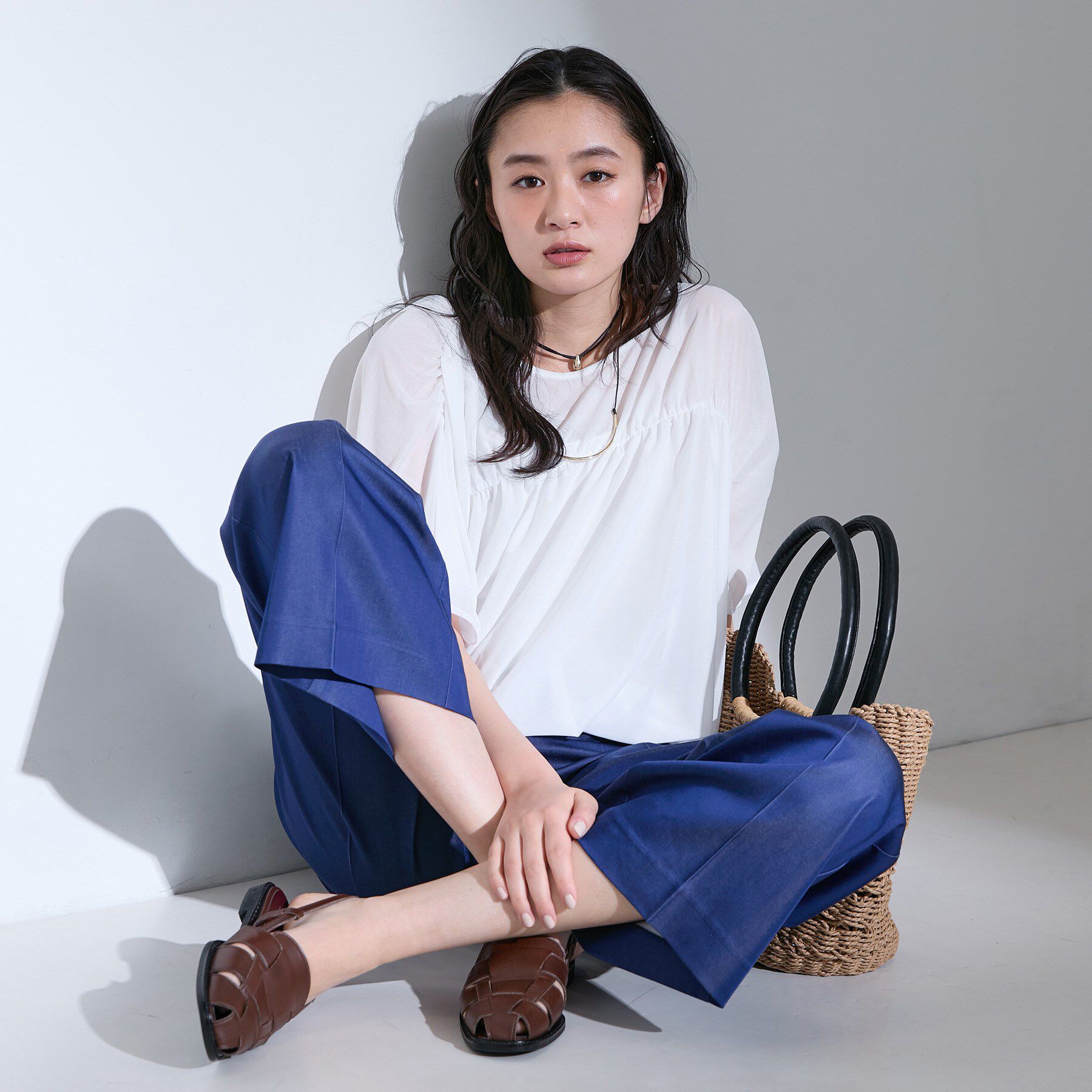 INDIVI「【洗える／体型カバー】シャーリングシアートップス」|Tシャツ・カットソー|