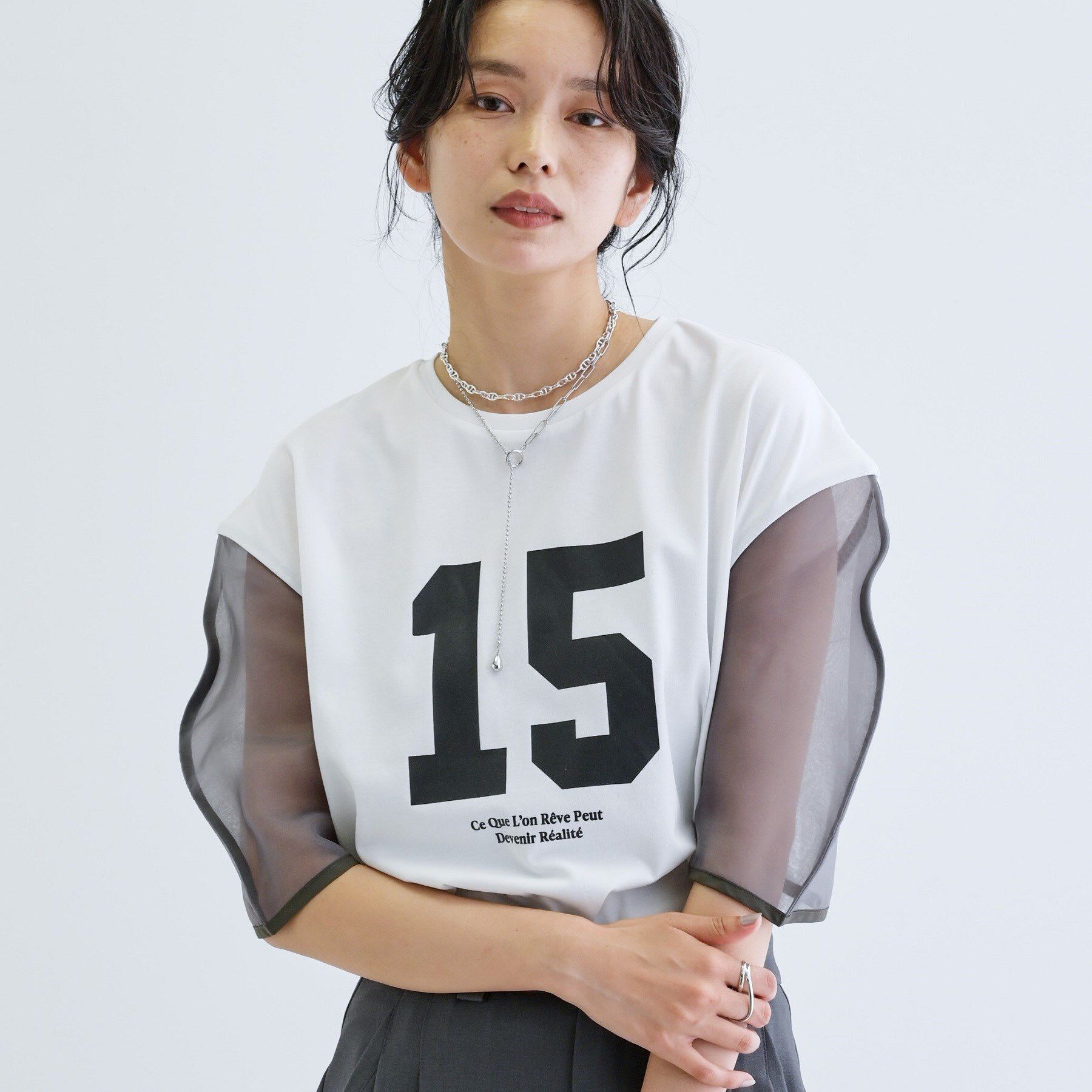 GALLEST「シアースリーブプリントTシャツ」|Tシャツ・カットソー|ホワイト(001)