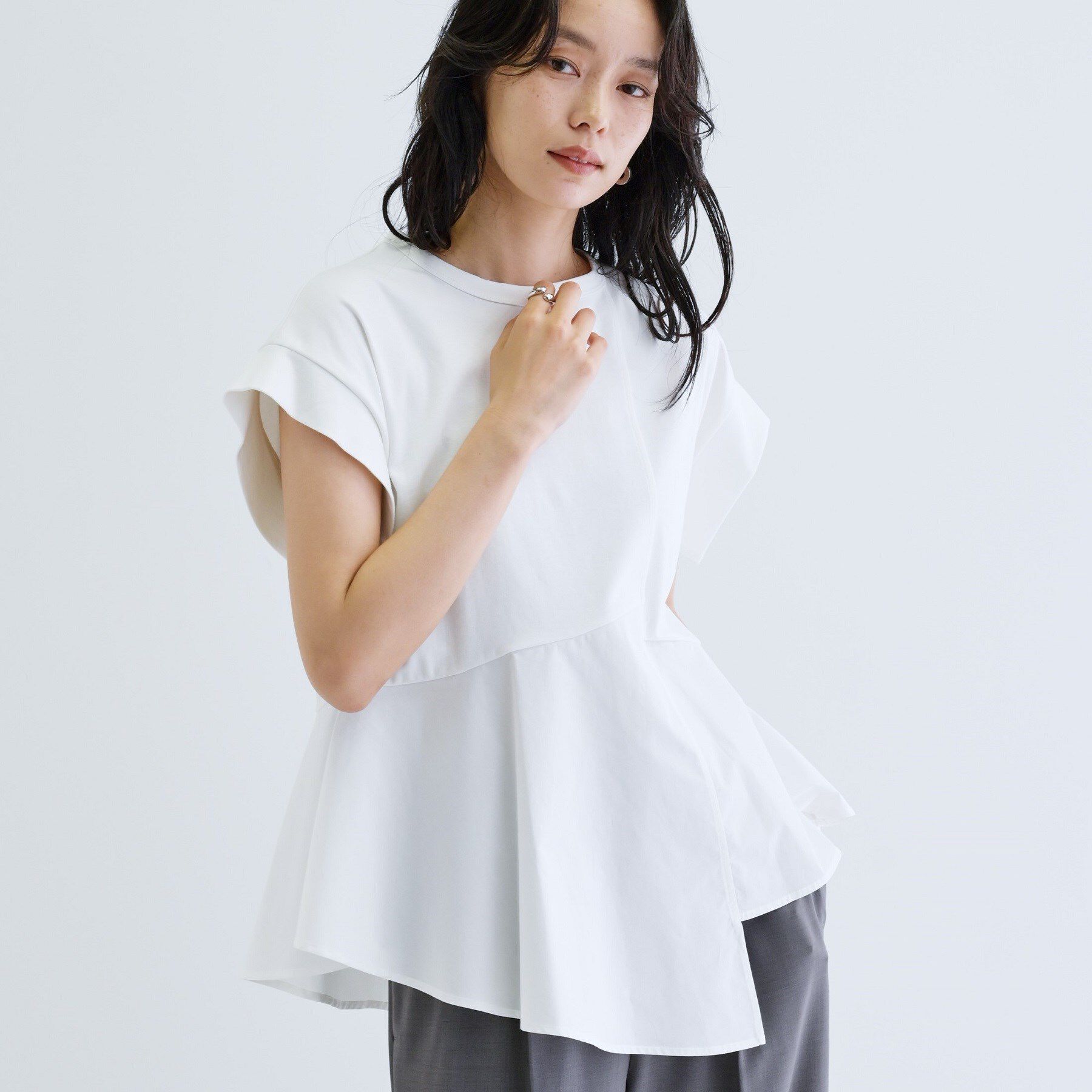 GALLEST「ペプラムスムースカットソー」|Tシャツ・カットソー|ホワイト(001)