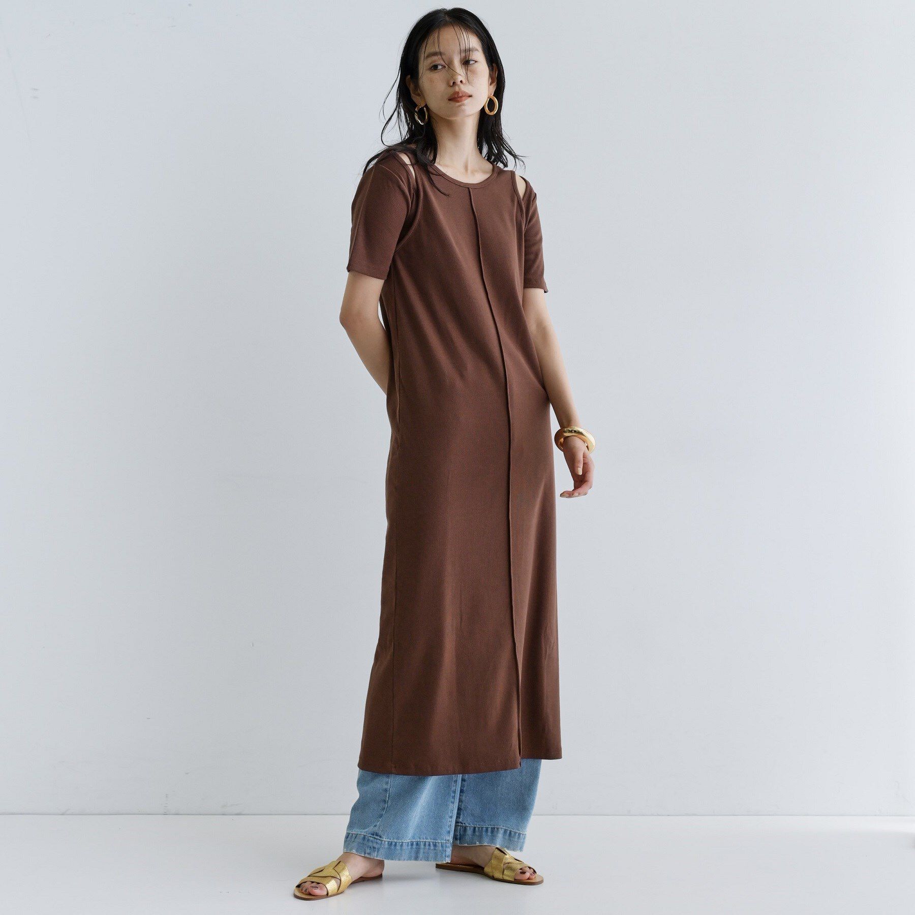 GALLEST「【一部店舗限定】リブカットソーワンピース」|ワンピース|ブラウン(044)
