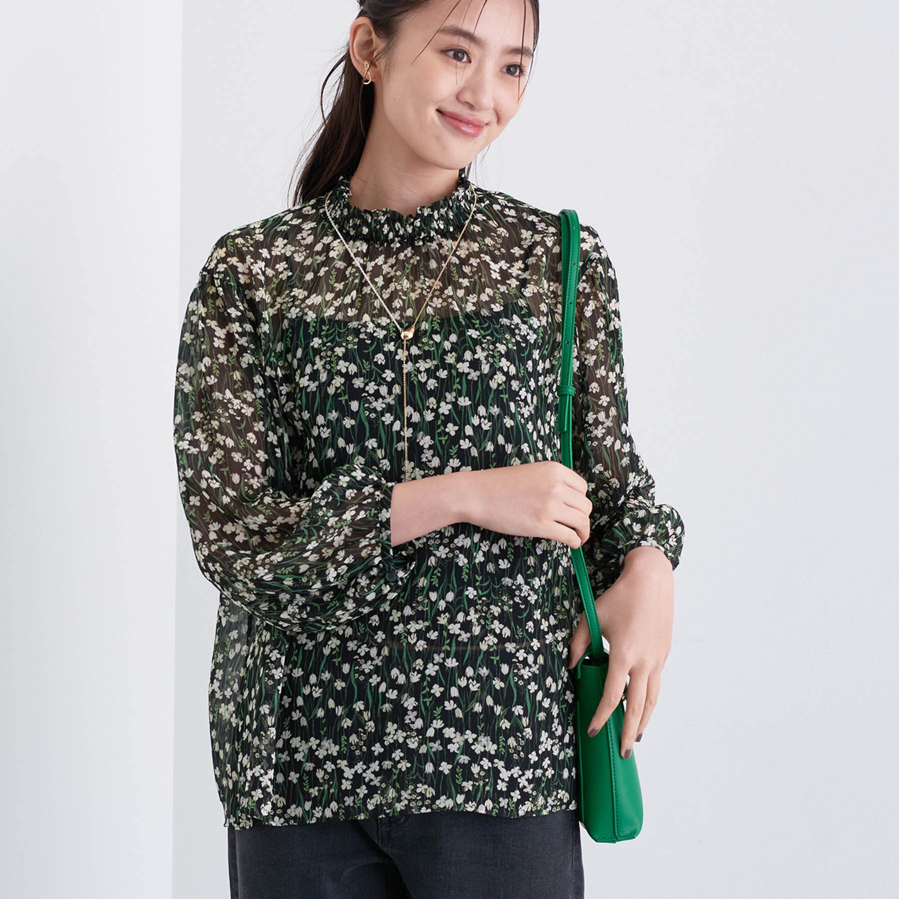 INDIVI「【秋映え柄/セットアップ可能】フラワーシフォンブラウス」|シャツ・ブラウス|