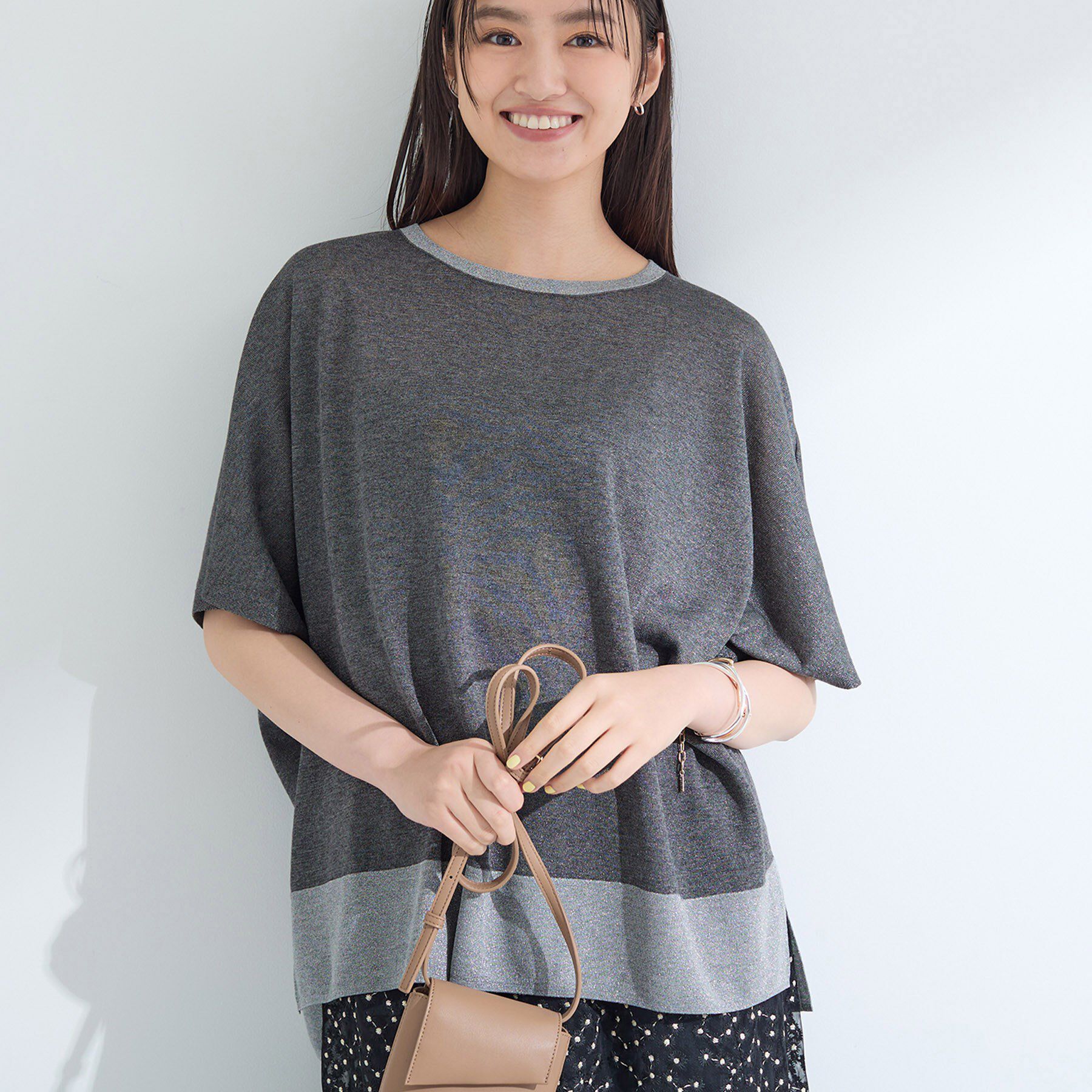 INDIVI「【洗える／二の腕カバー】バイカラーラメニット」|ニット・セーター|チャコールグレー(5