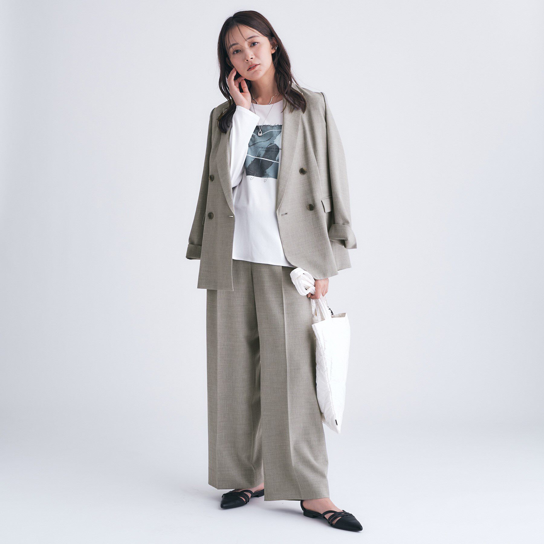 INDIVI「【洗える／セットアップ可能】凹凸ストレッチ素材ダブルジャケット」|テーラードジャケット|