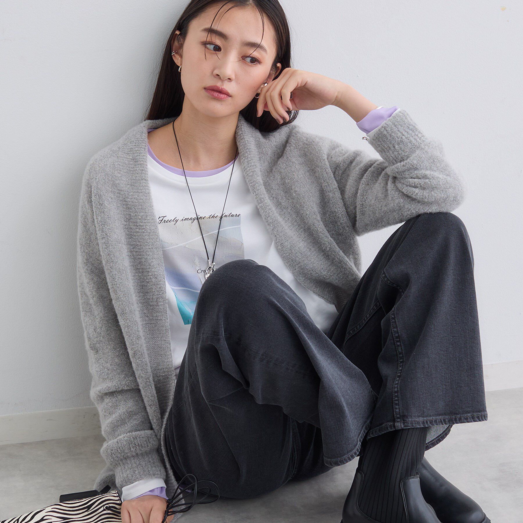 INDIVI「【エアリー素材】ブークレ着流しニットカーディガン」|カーディガン|