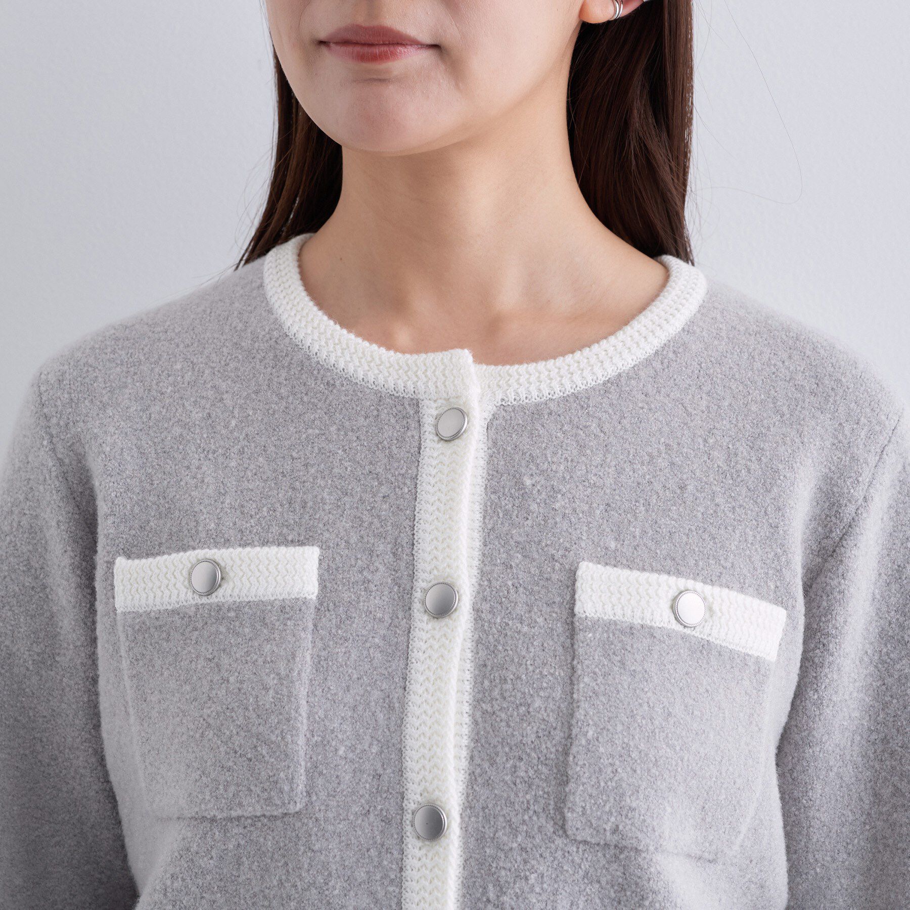 INDIVI「【ミニブークレ素材】ジャケットライクカーディガン」|カーディガン|
